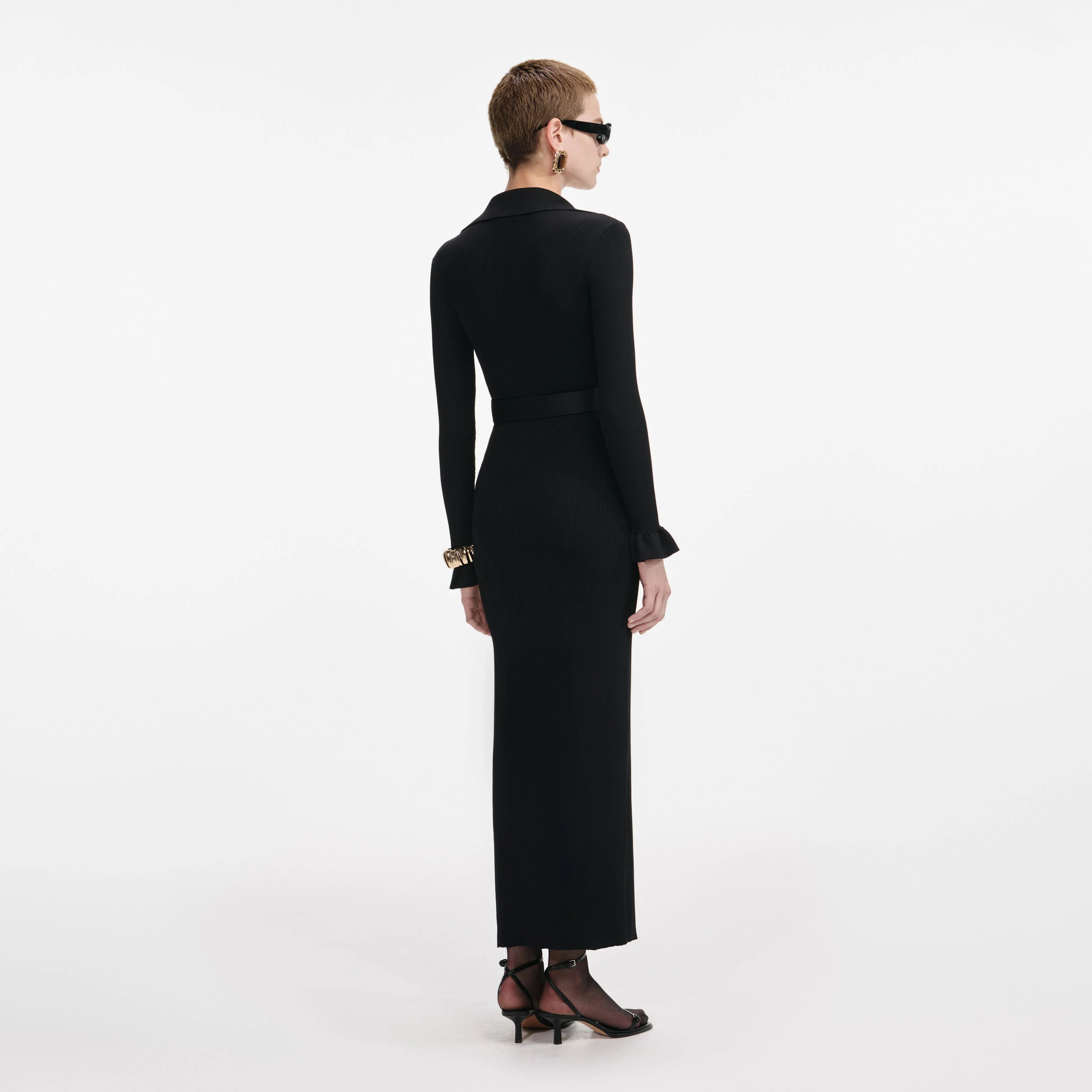 Black Ribbed Knit Maxi Dress - Image 3