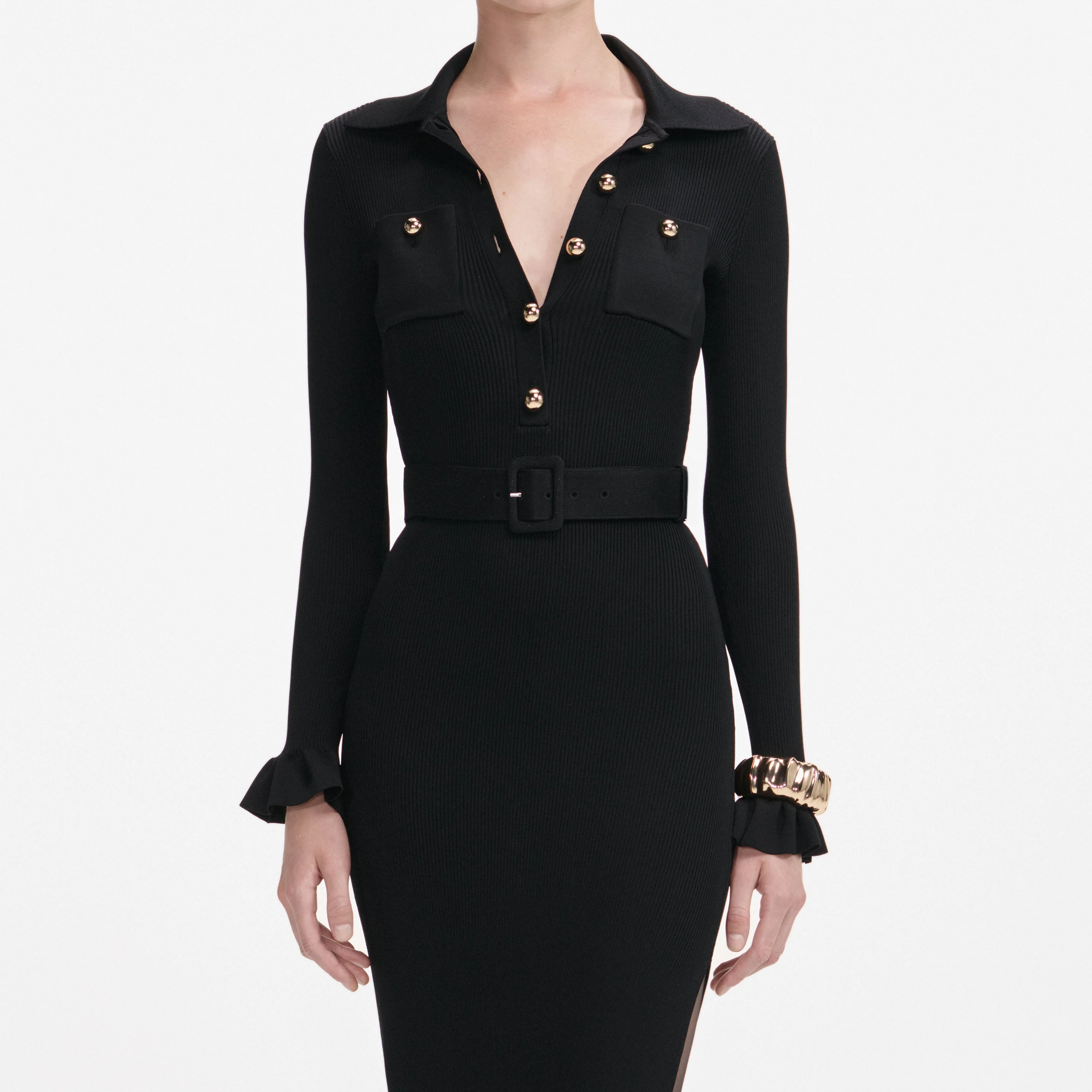 Black Ribbed Knit Maxi Dress - Image 4