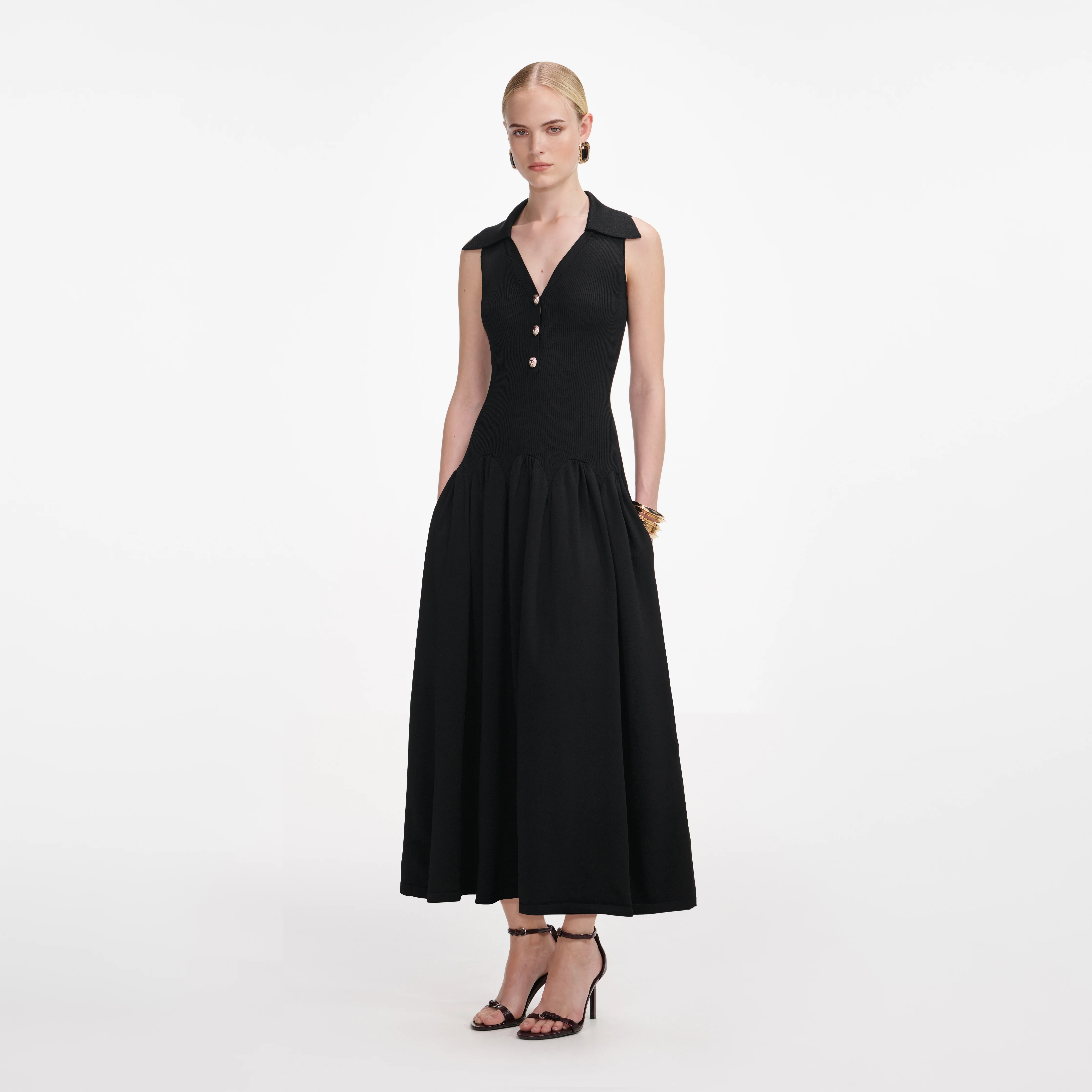 Black Ribbed Knit Midi Dress - Image 2