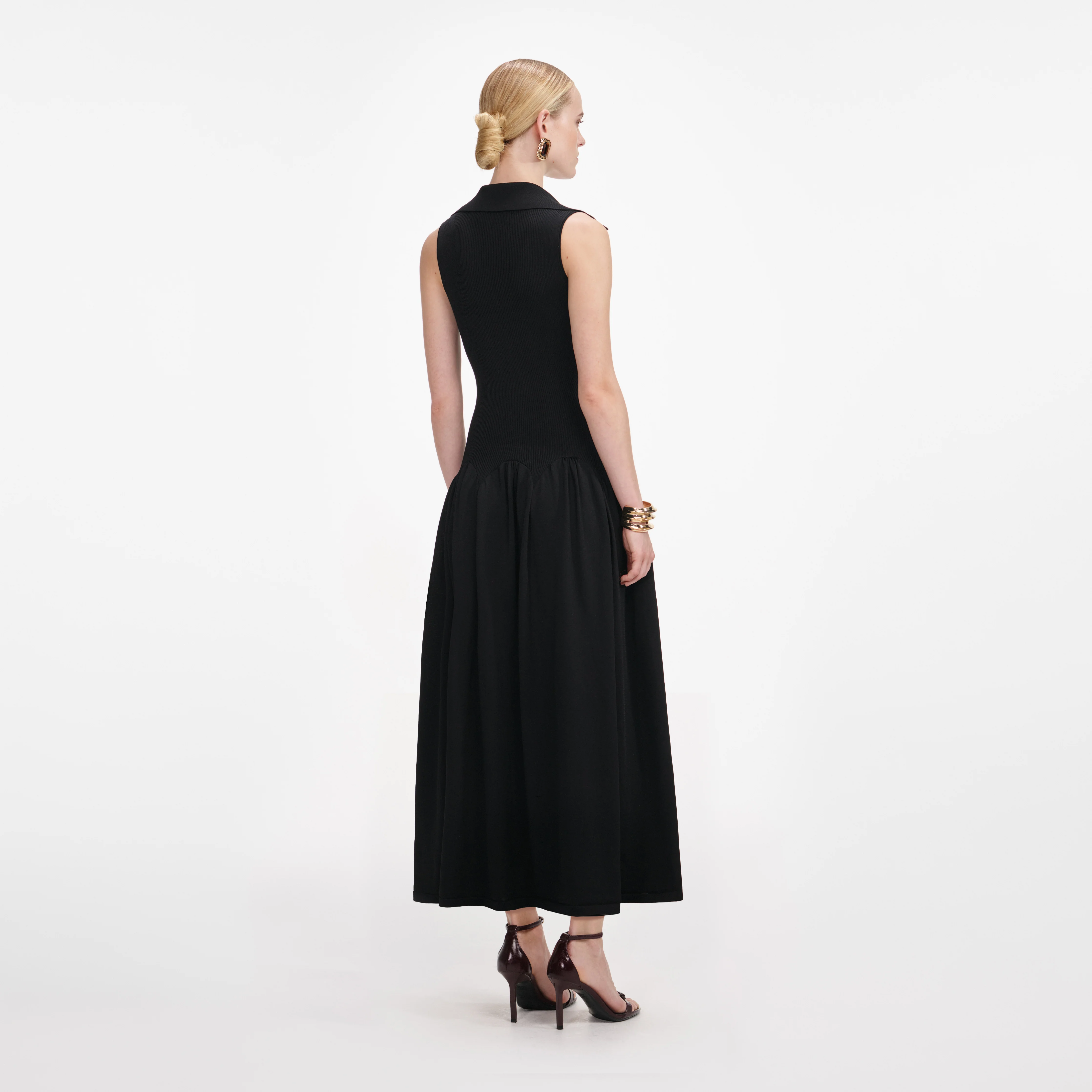 Black Ribbed Knit Midi Dress - Image 3