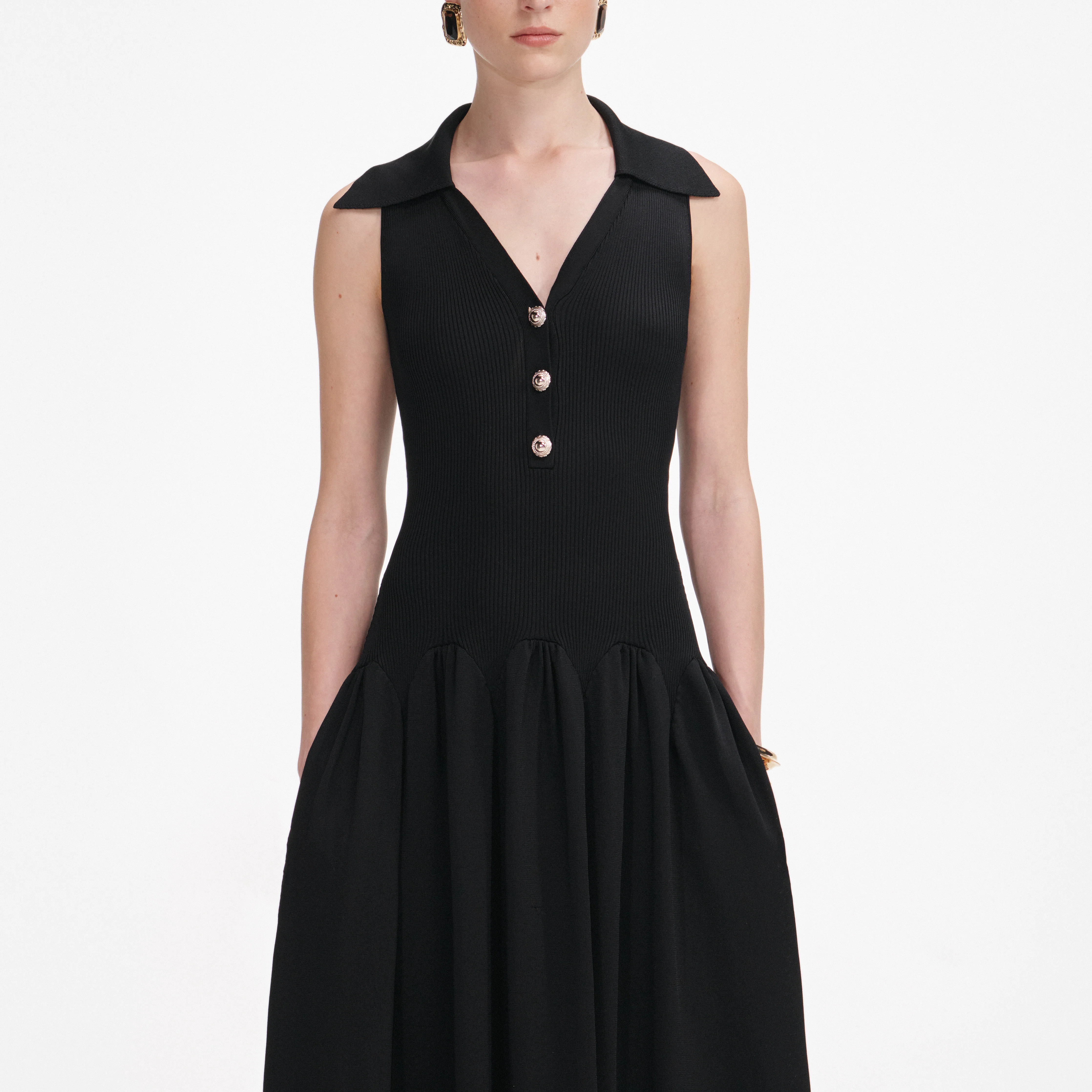 Black Ribbed Knit Midi Dress - Image 4
