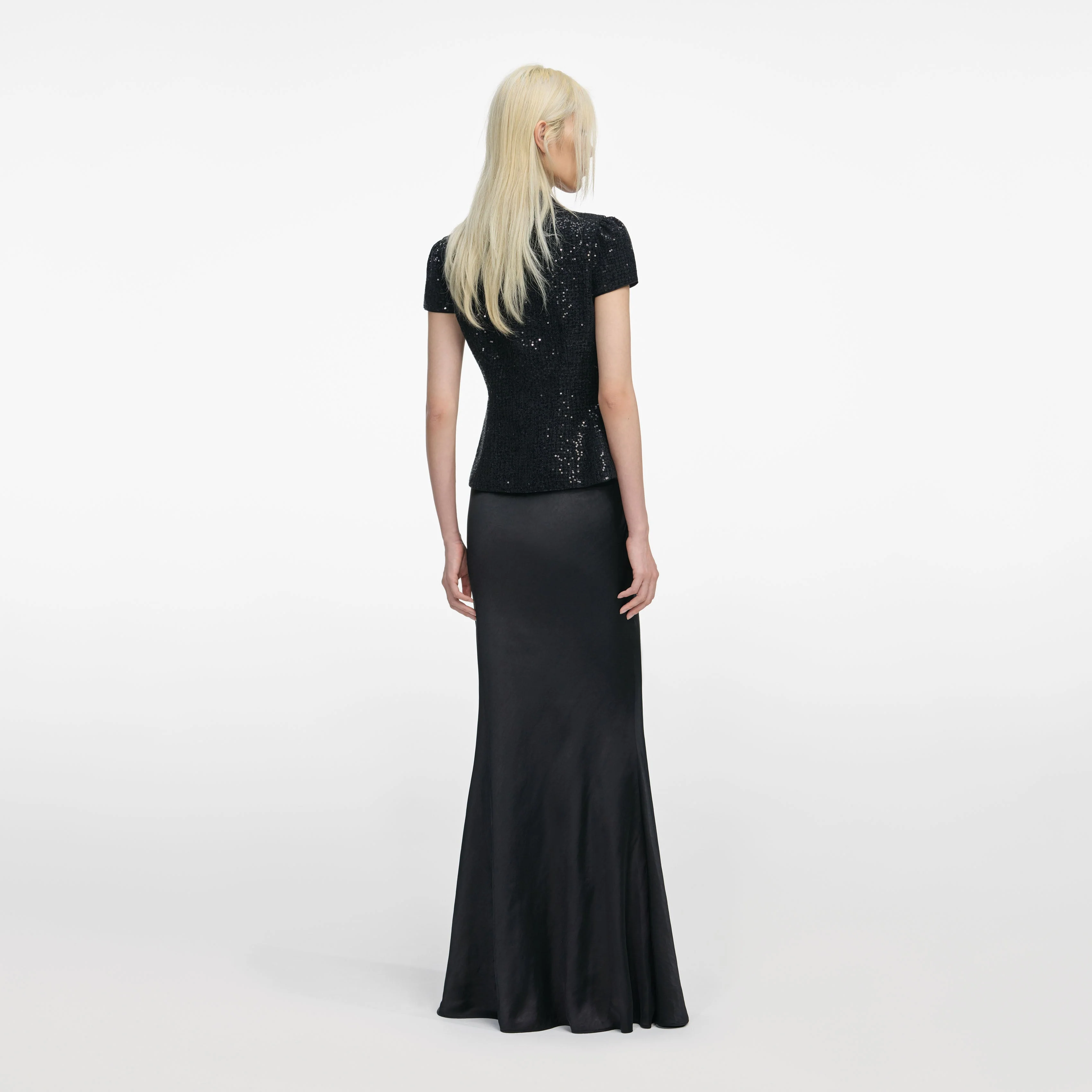 Black Sequin Boucle Satin Maxi Dress - Image 3