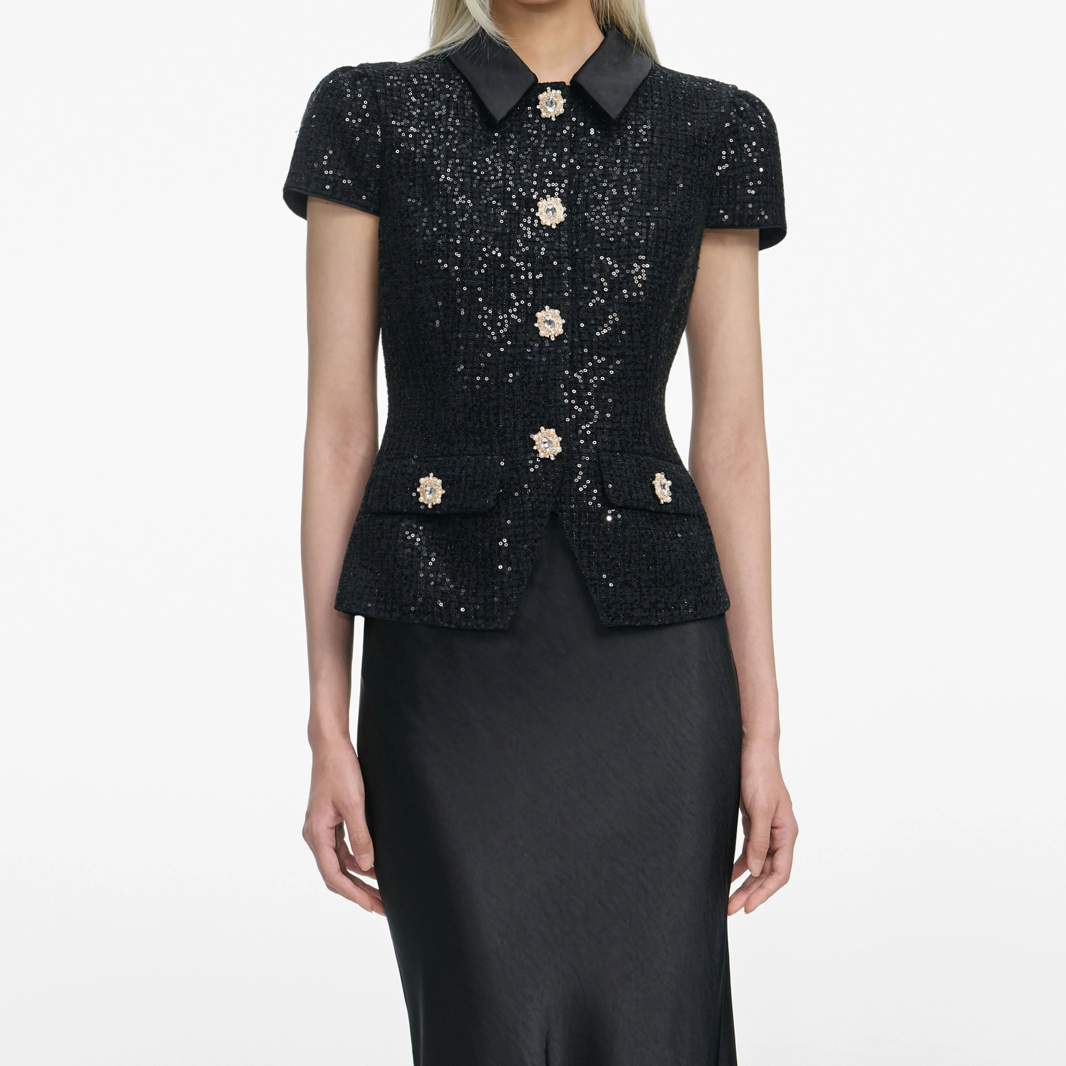 Black Sequin Boucle Satin Maxi Dress - Image 4