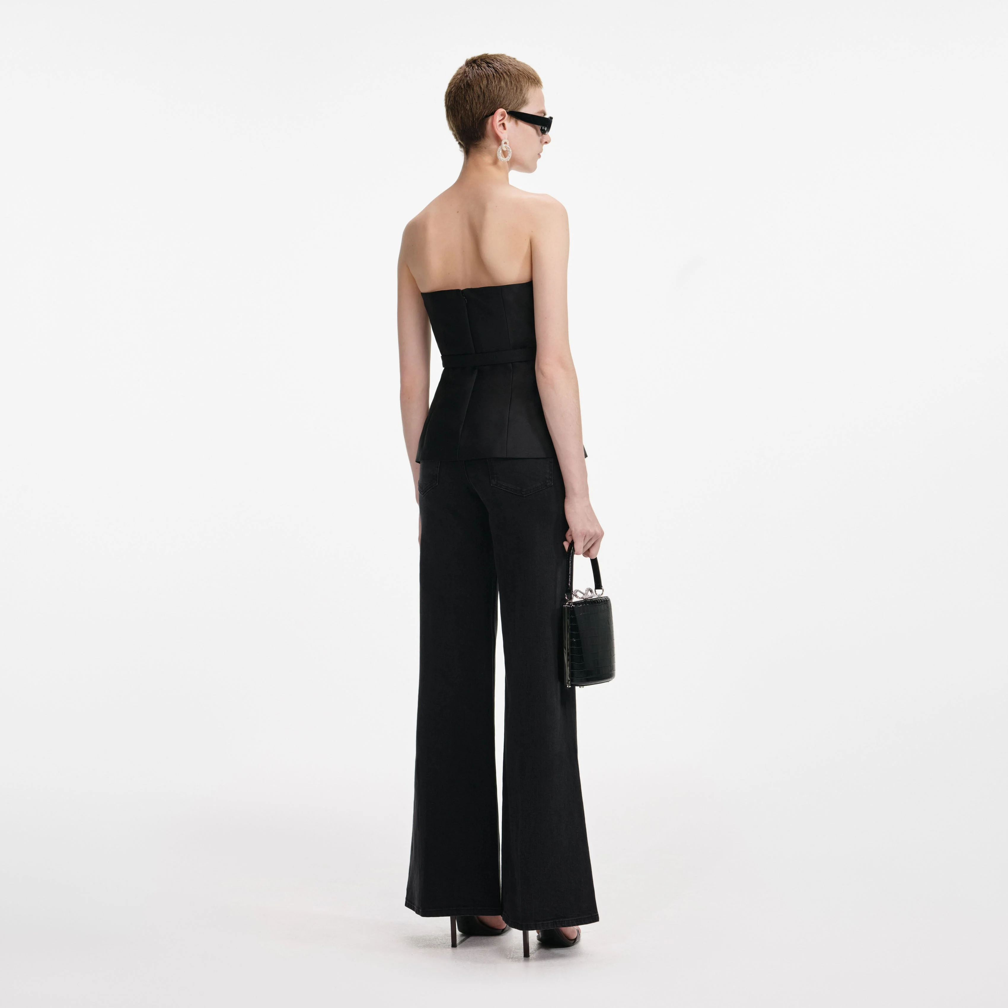 Black Taffeta Bandeau Jumpsuit - Image 3