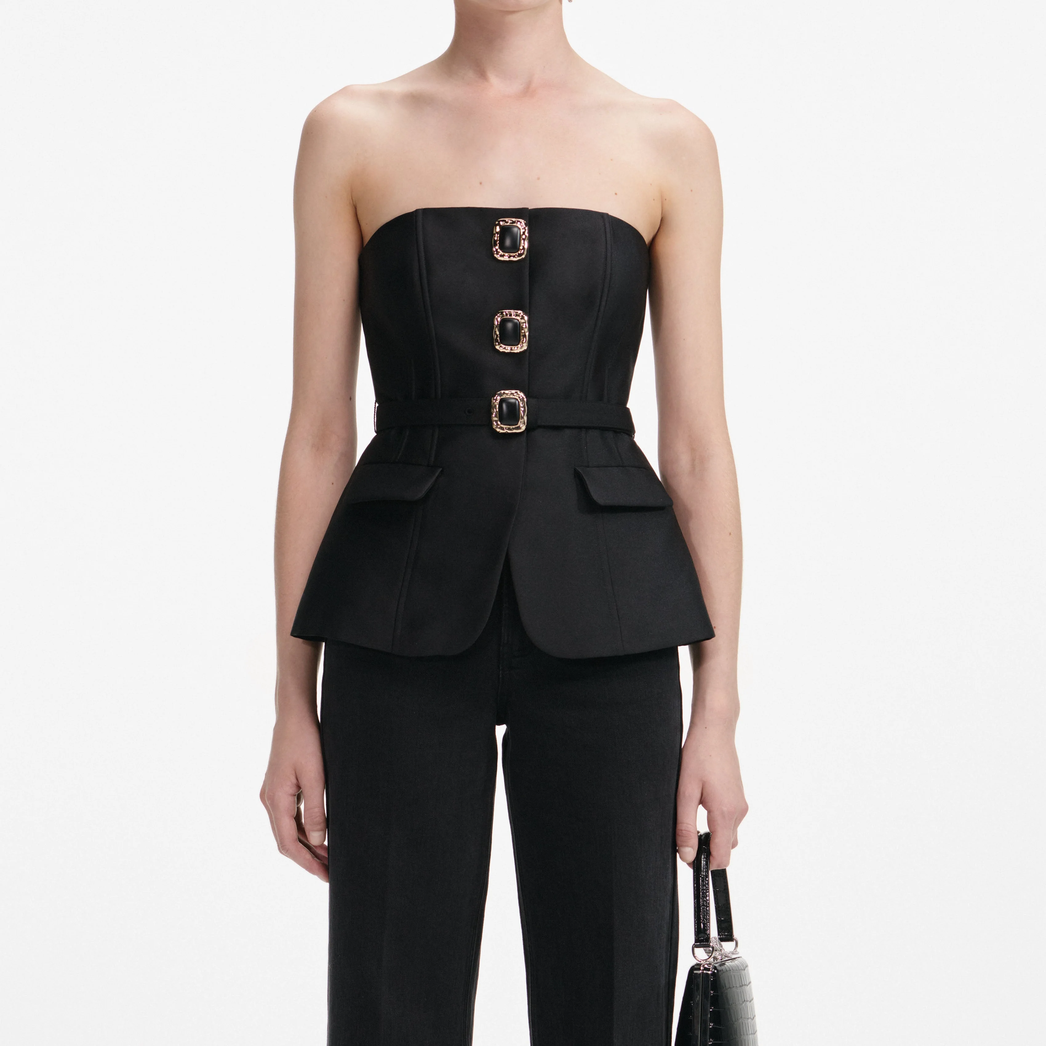 Black Taffeta Bandeau Jumpsuit - Image 4