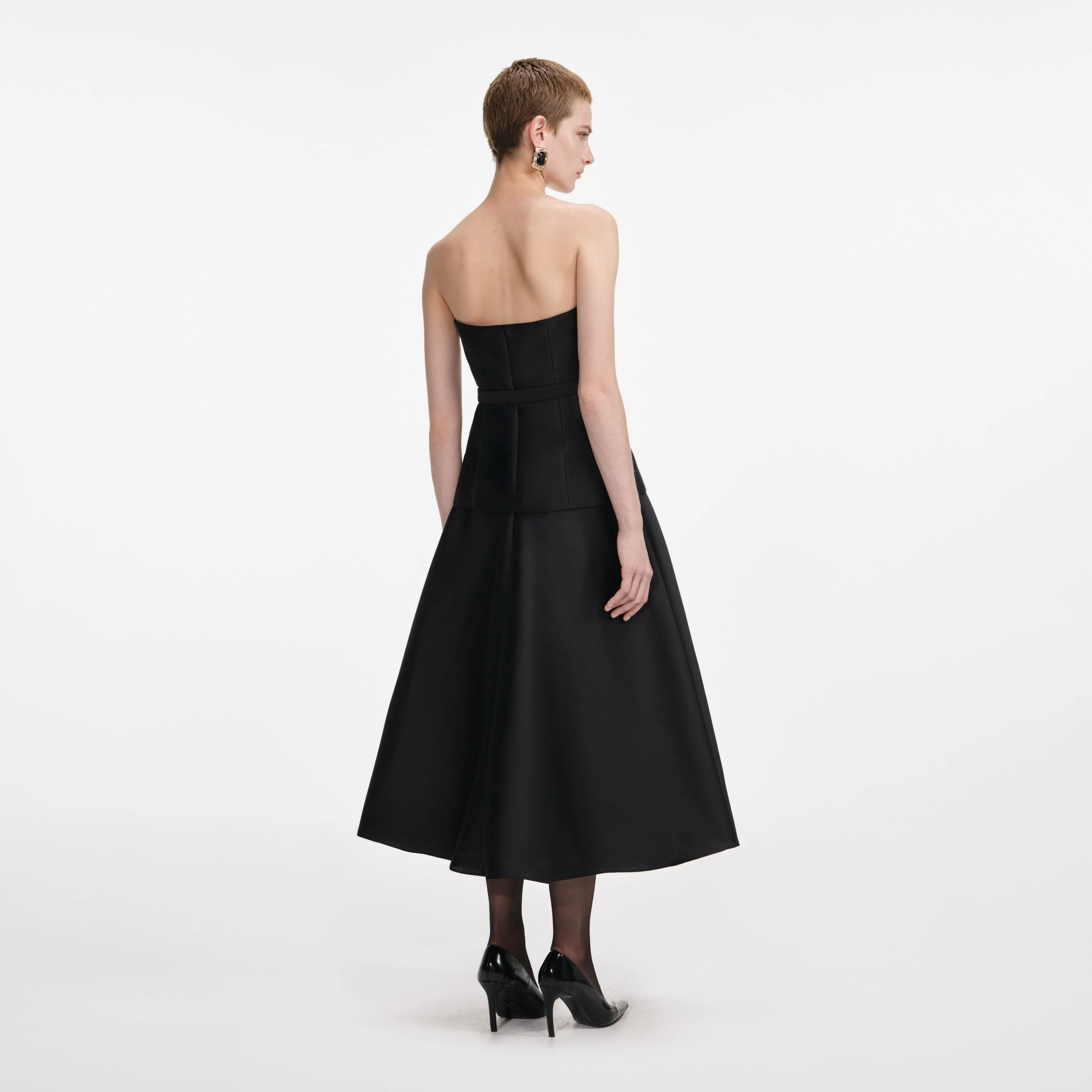 Black Taffeta Bandeau Midi Dress - Image 3