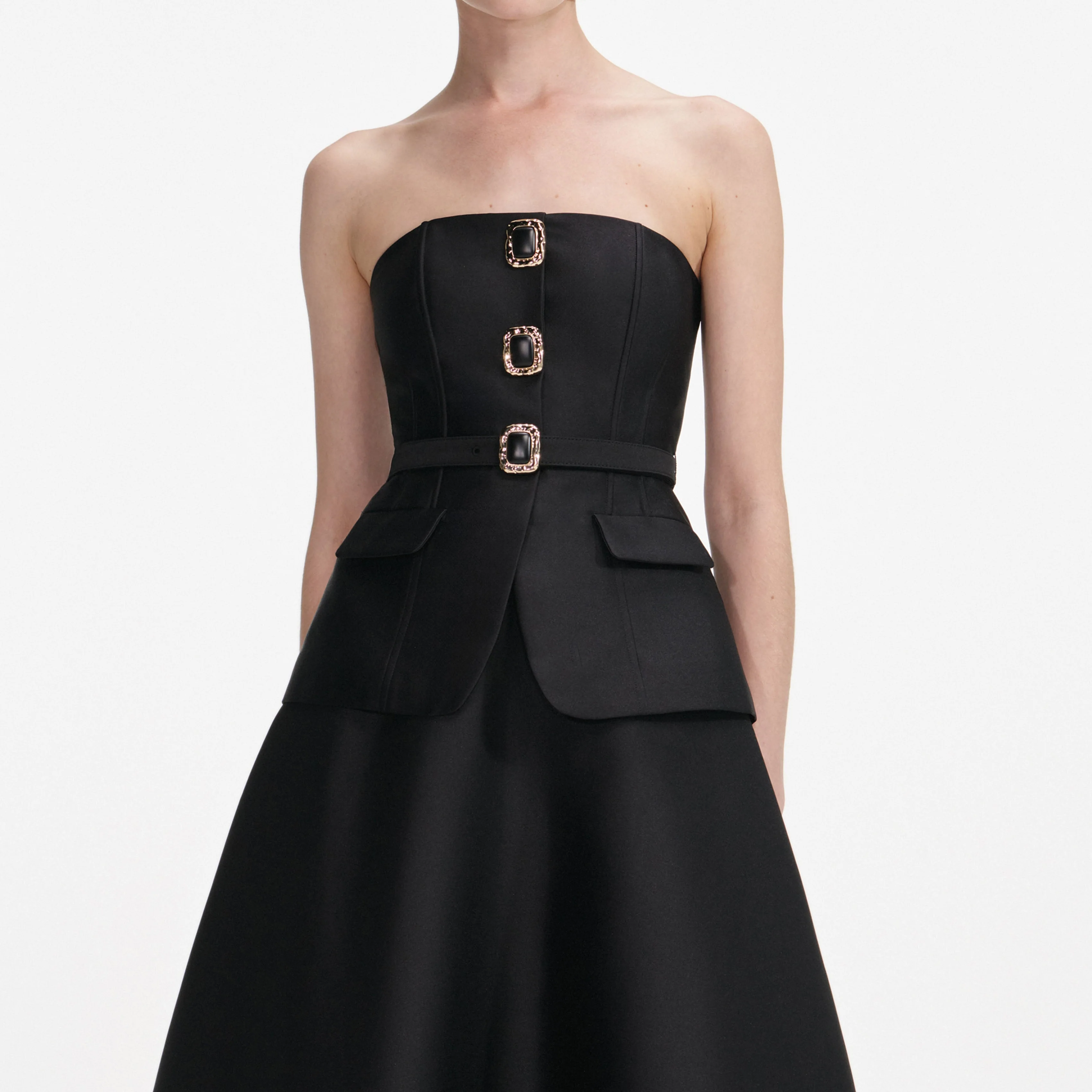 Black Taffeta Bandeau Midi Dress - Image 4