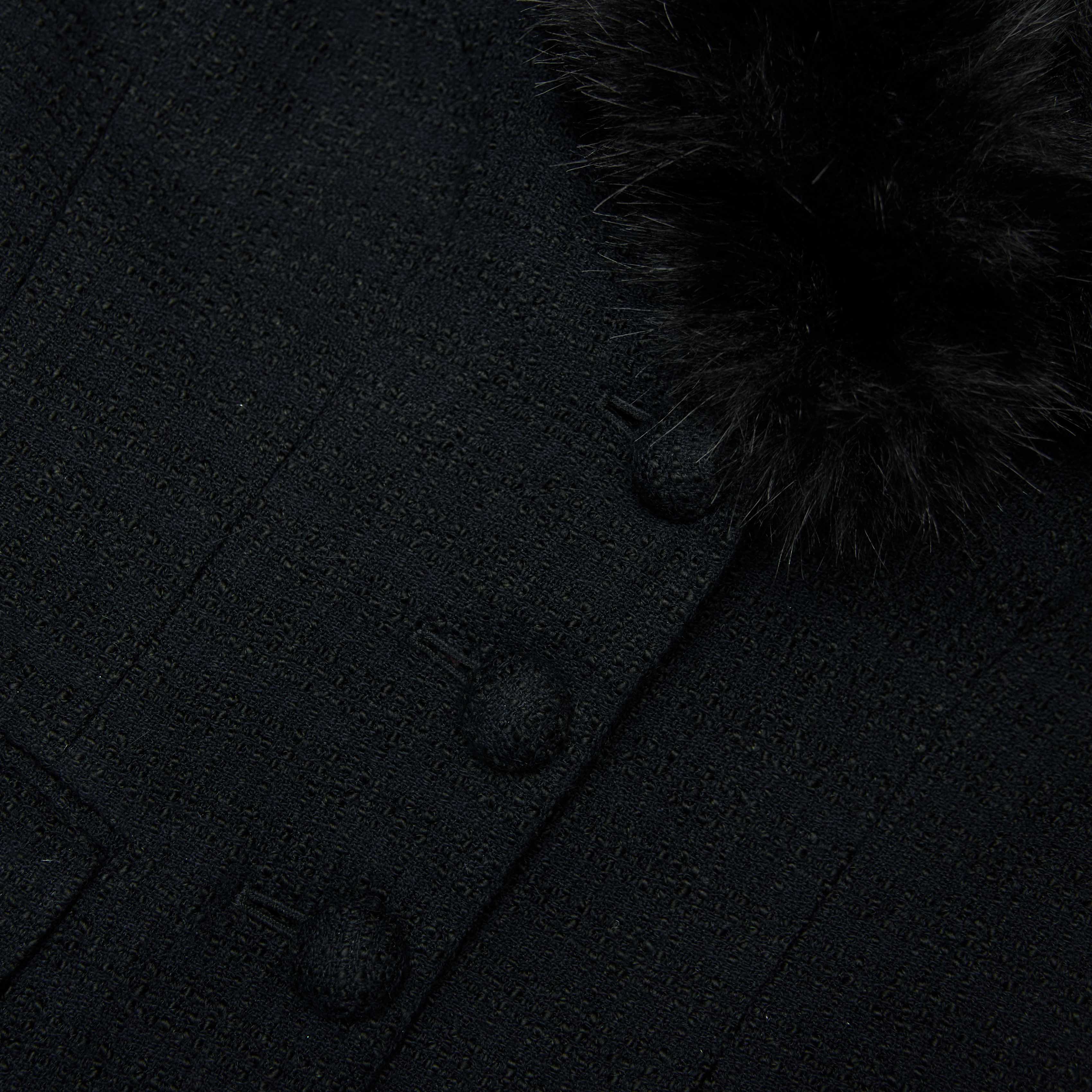 Black Tailored Boucle Fur Jacket - Image 5