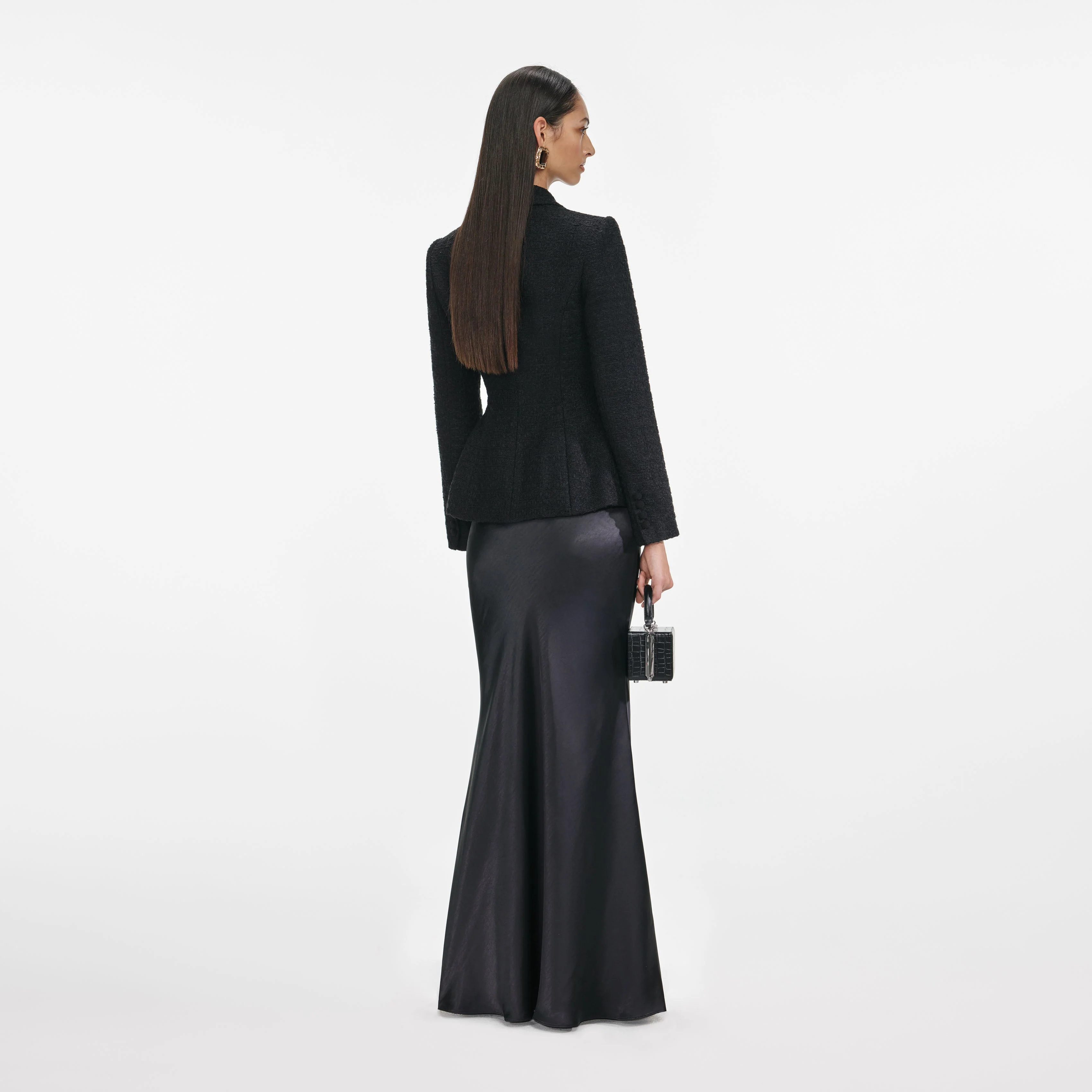 Black Tailored Boucle Maxi Dress - Image 3