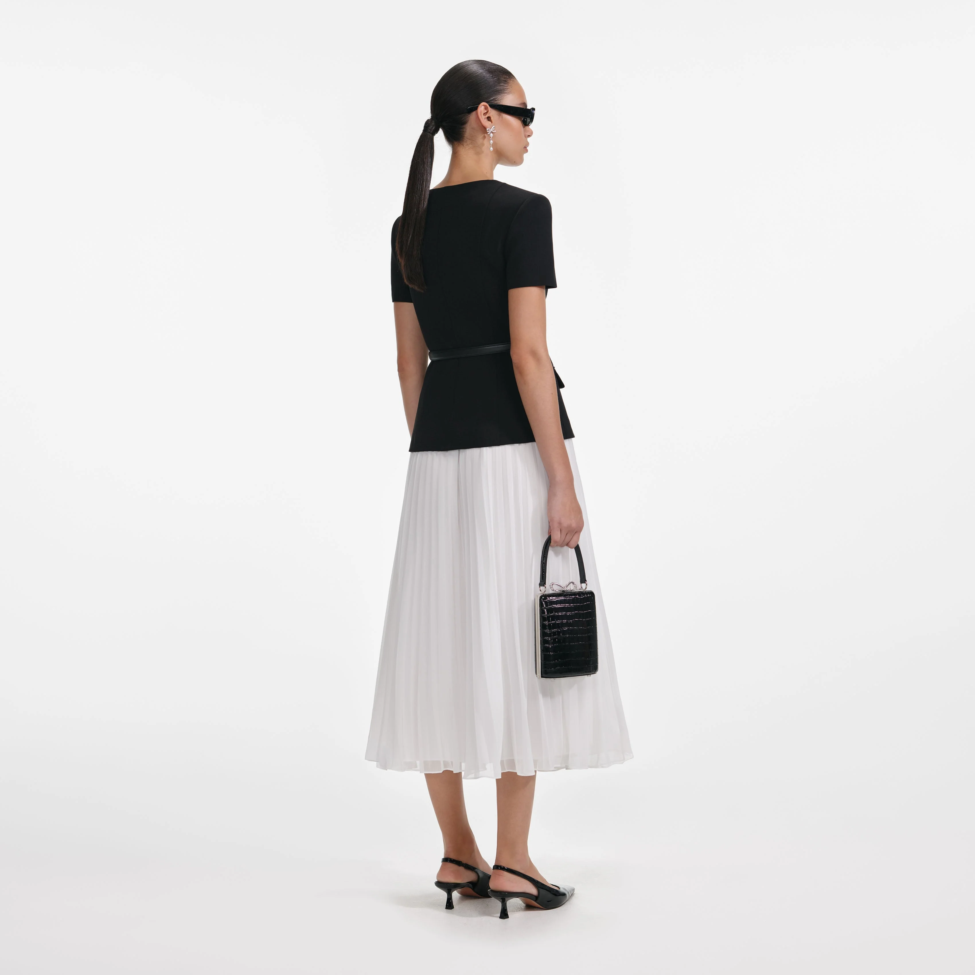 Black Tailored Contrast Chiffon Midi Dress - Image 3