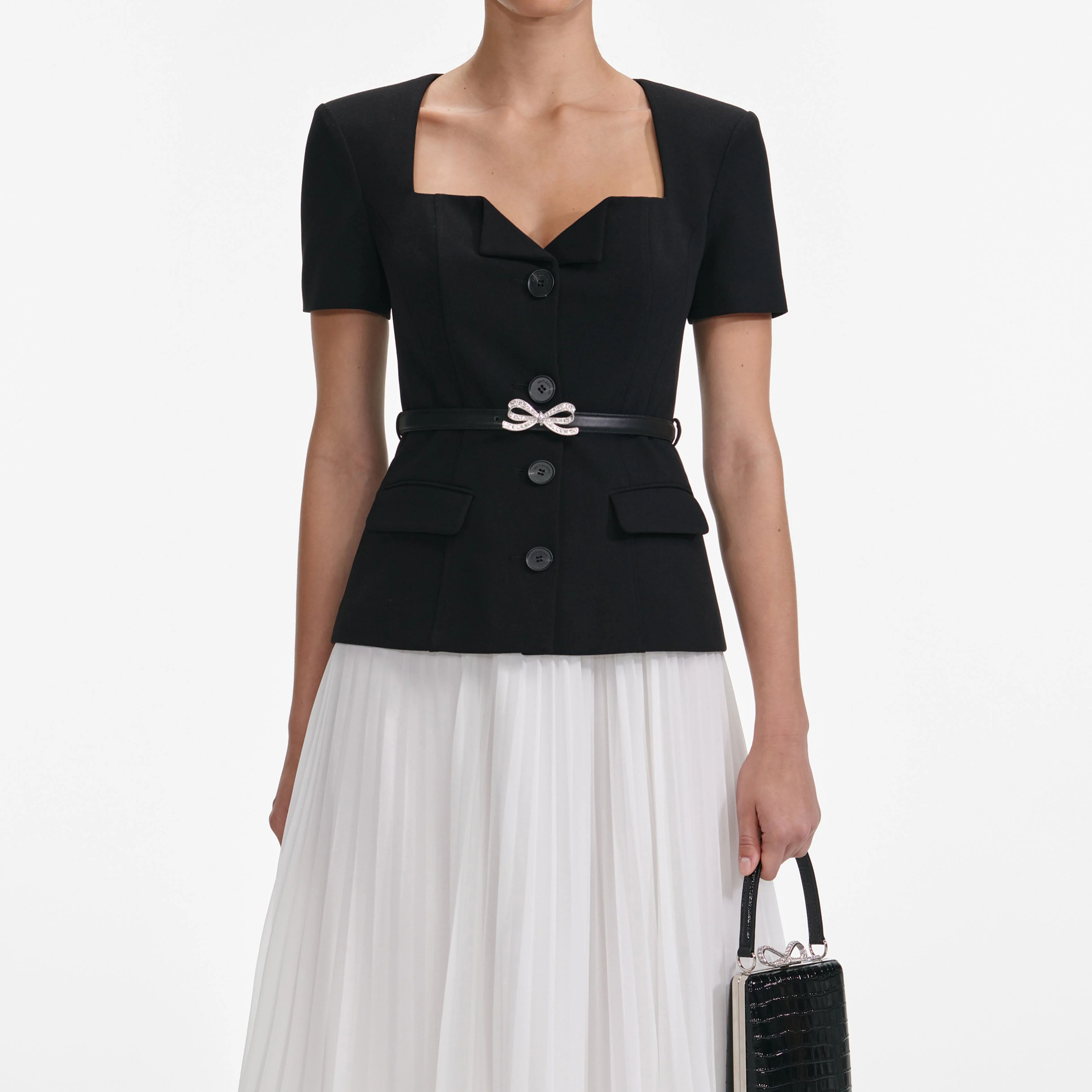 Black Tailored Contrast Chiffon Midi Dress - Image 4