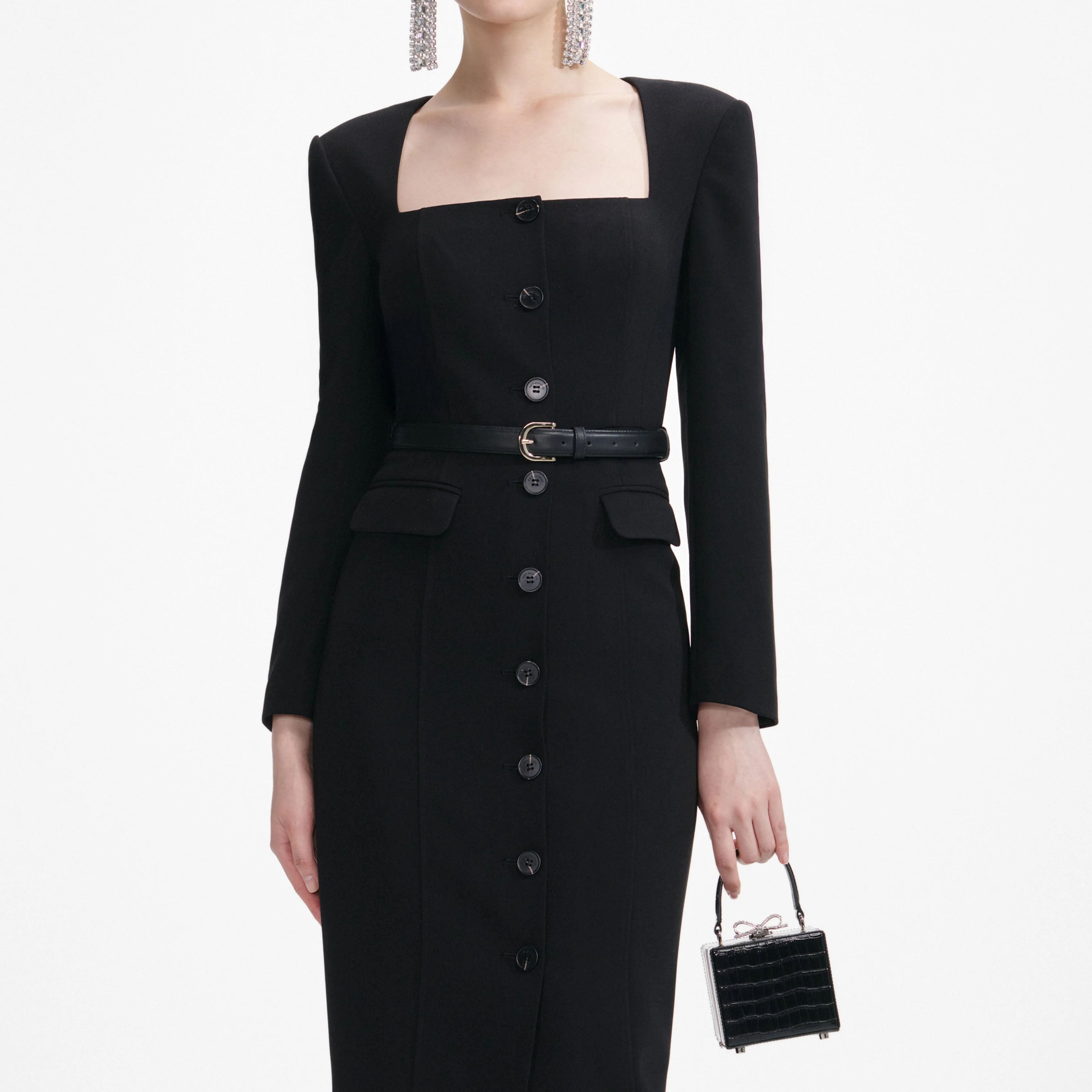Black Tailored Crepe Midi Dress - Image 4