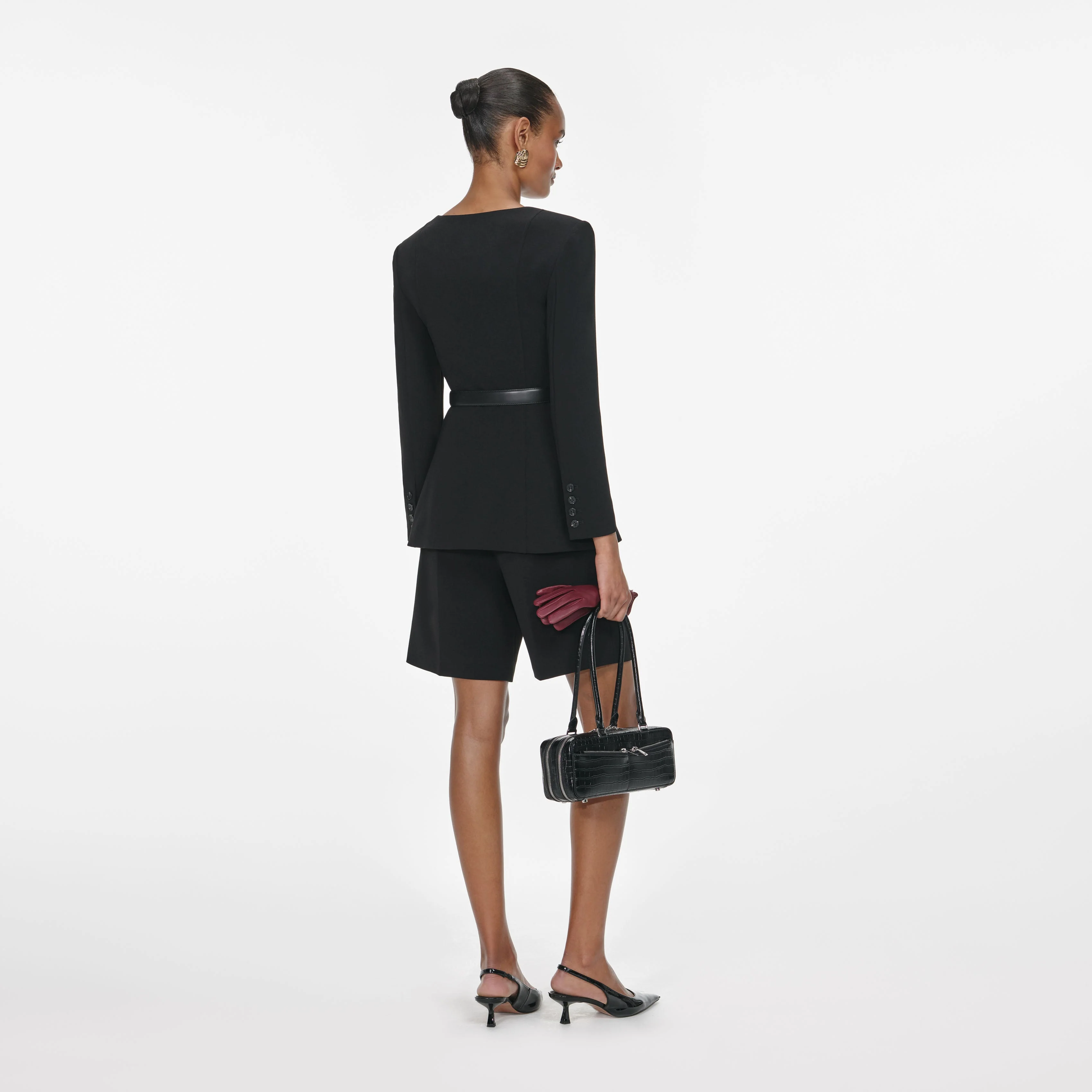 Black Tailored Crepe Playsuit - Image 3