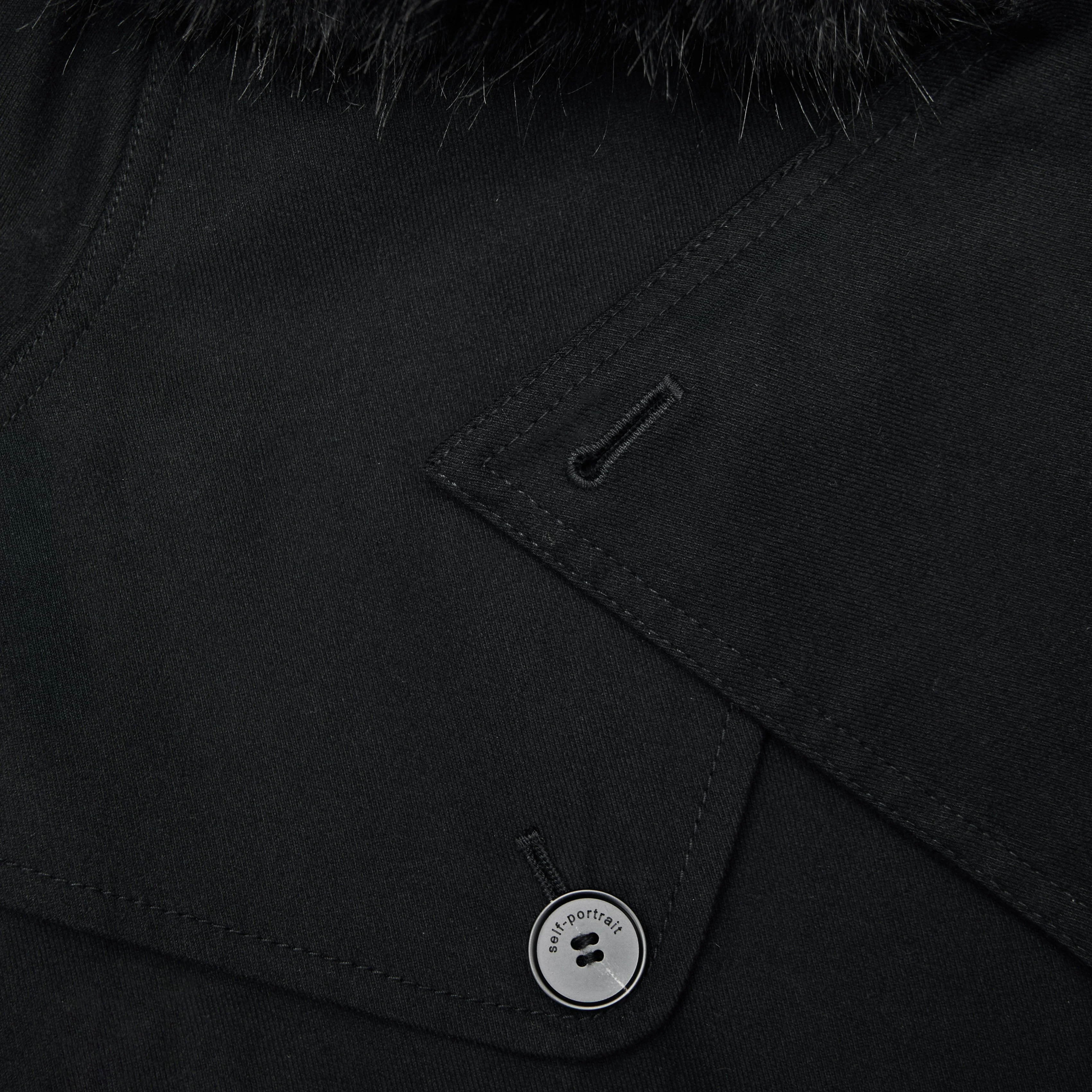 Black Twill Fur Collar Trench Coat - Image 5