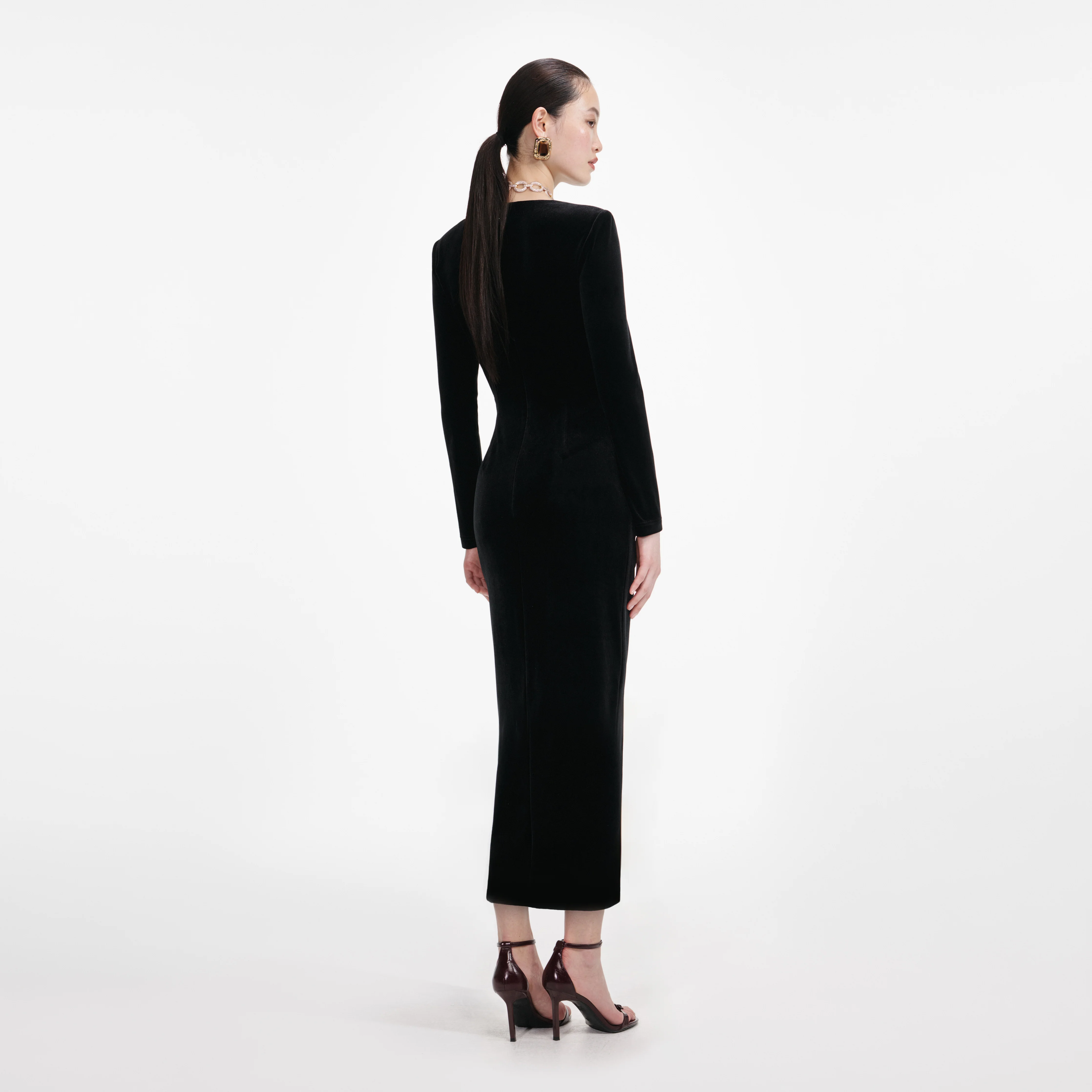 Black Velvet Embellished Midi Dress - Image 3