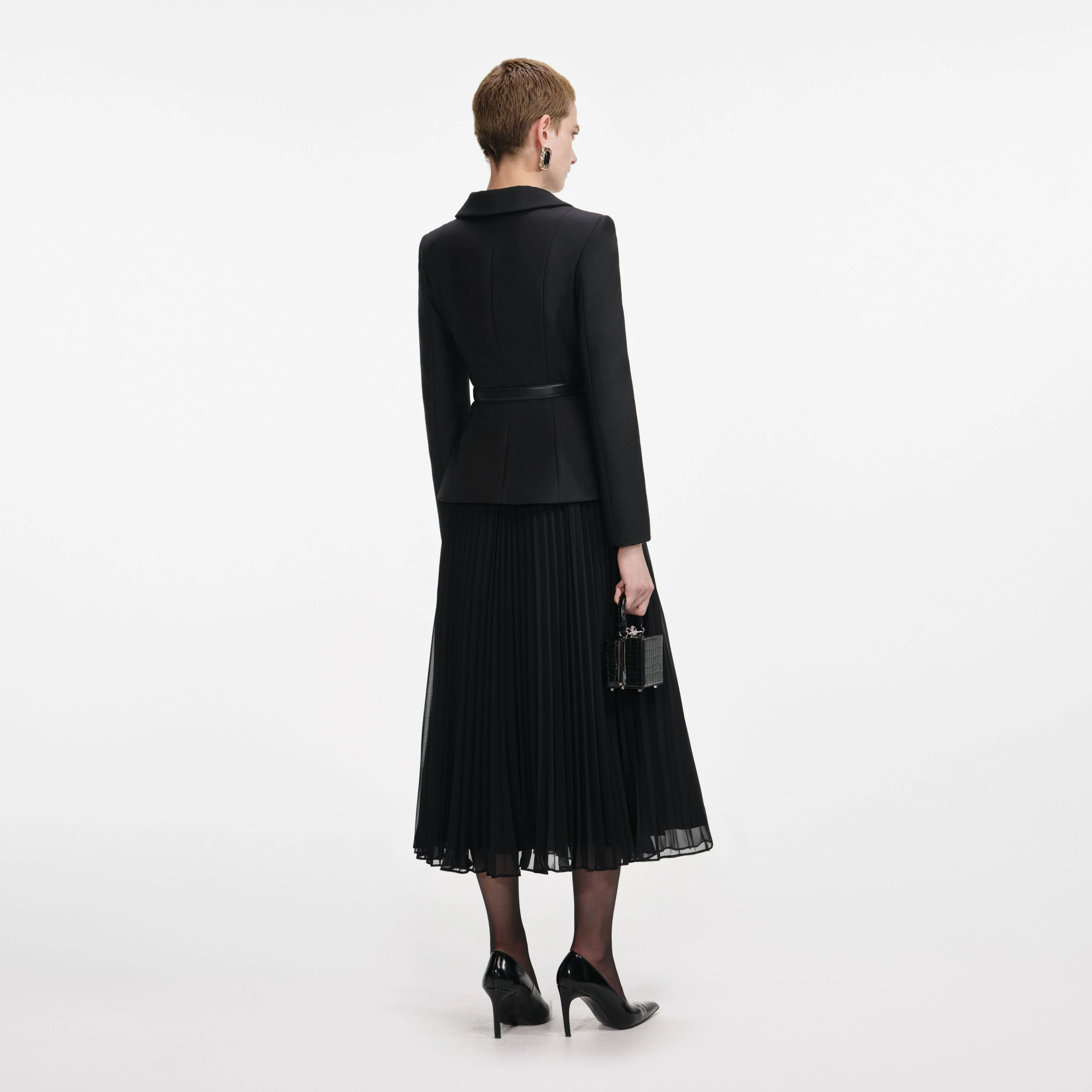 Black Wool Crepe Midi Dress - Image 3