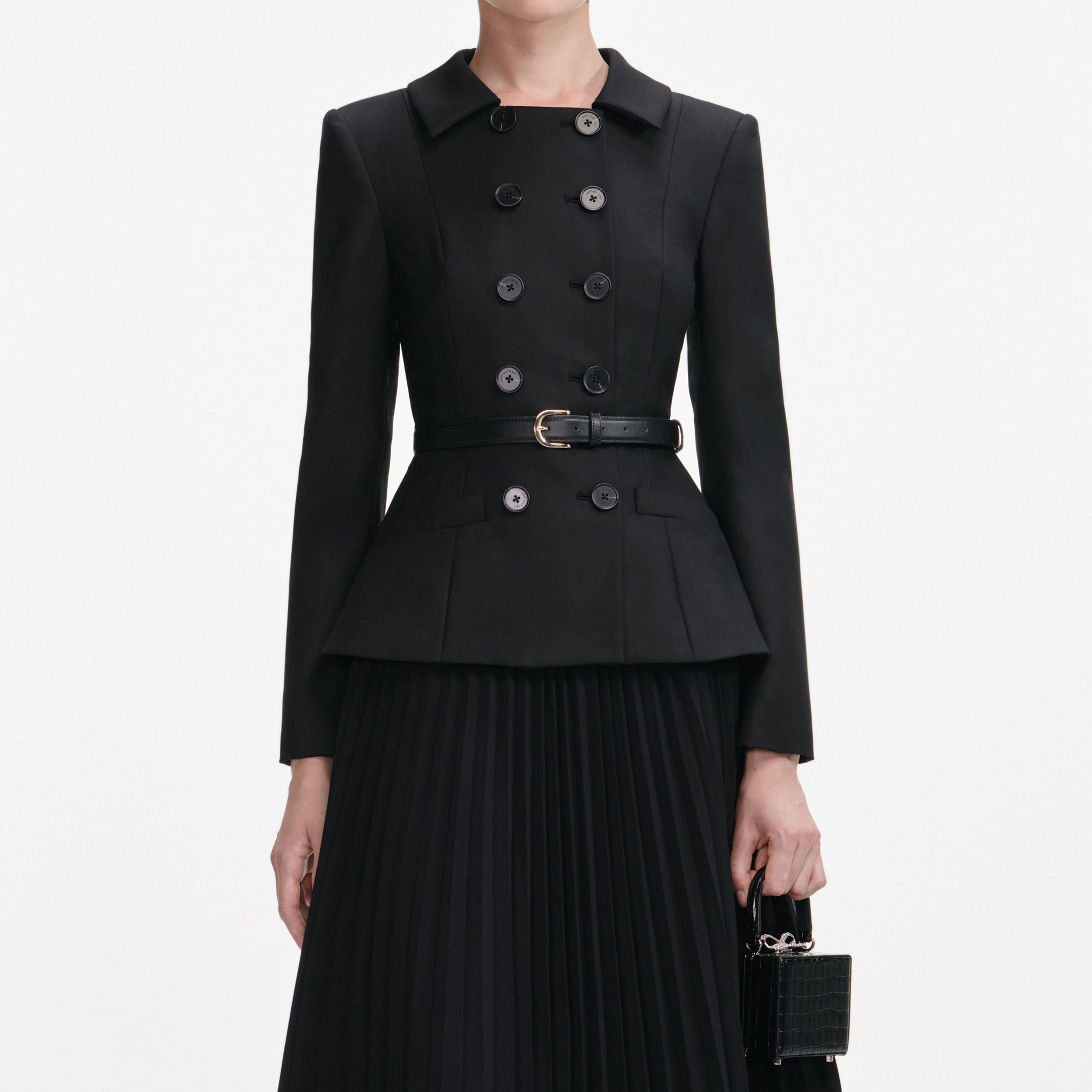 Black Wool Crepe Midi Dress - Image 4