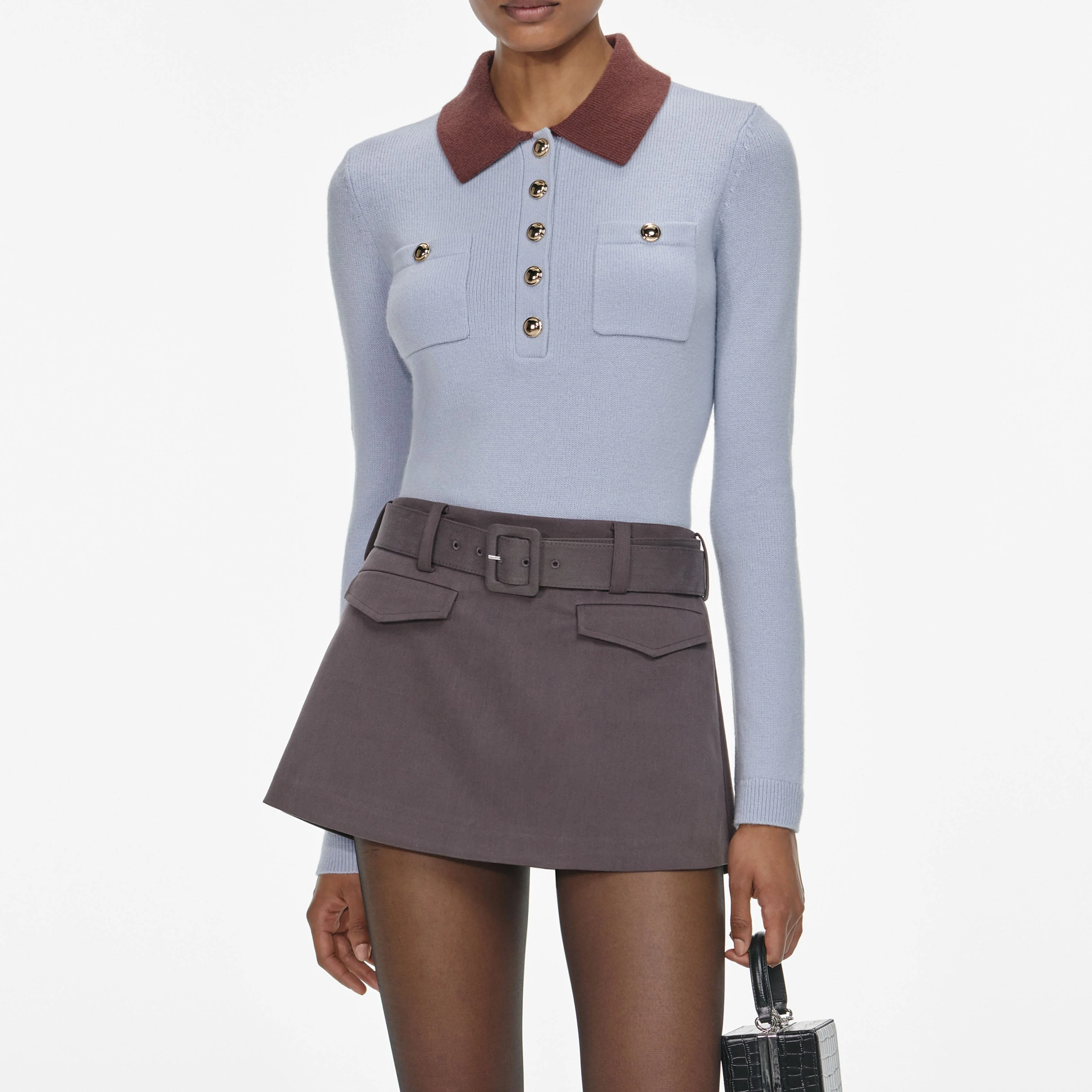 Blue Contrast Collar Knit Top - Image 4