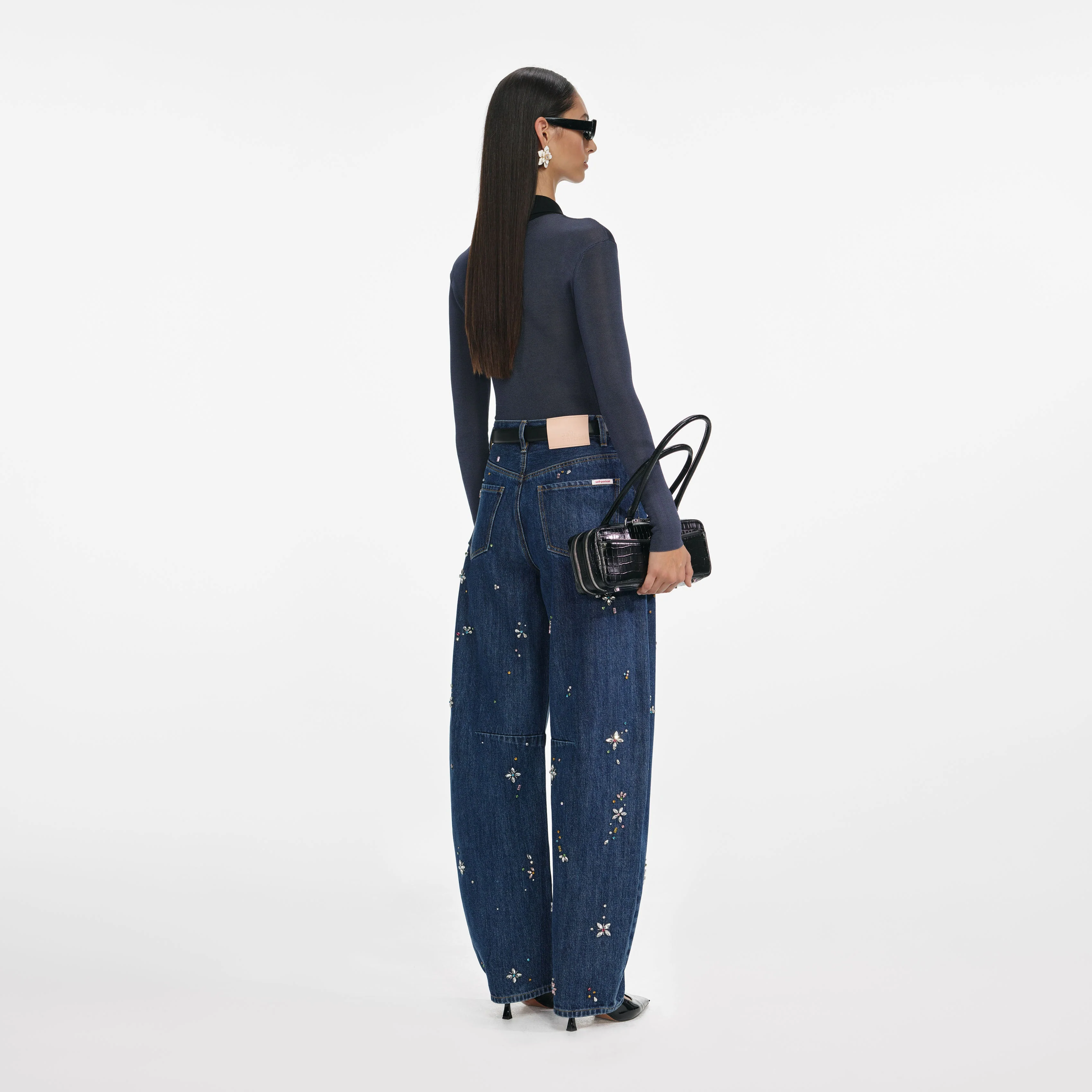 Blue Embellished Barrel Leg Jeans - Image 3