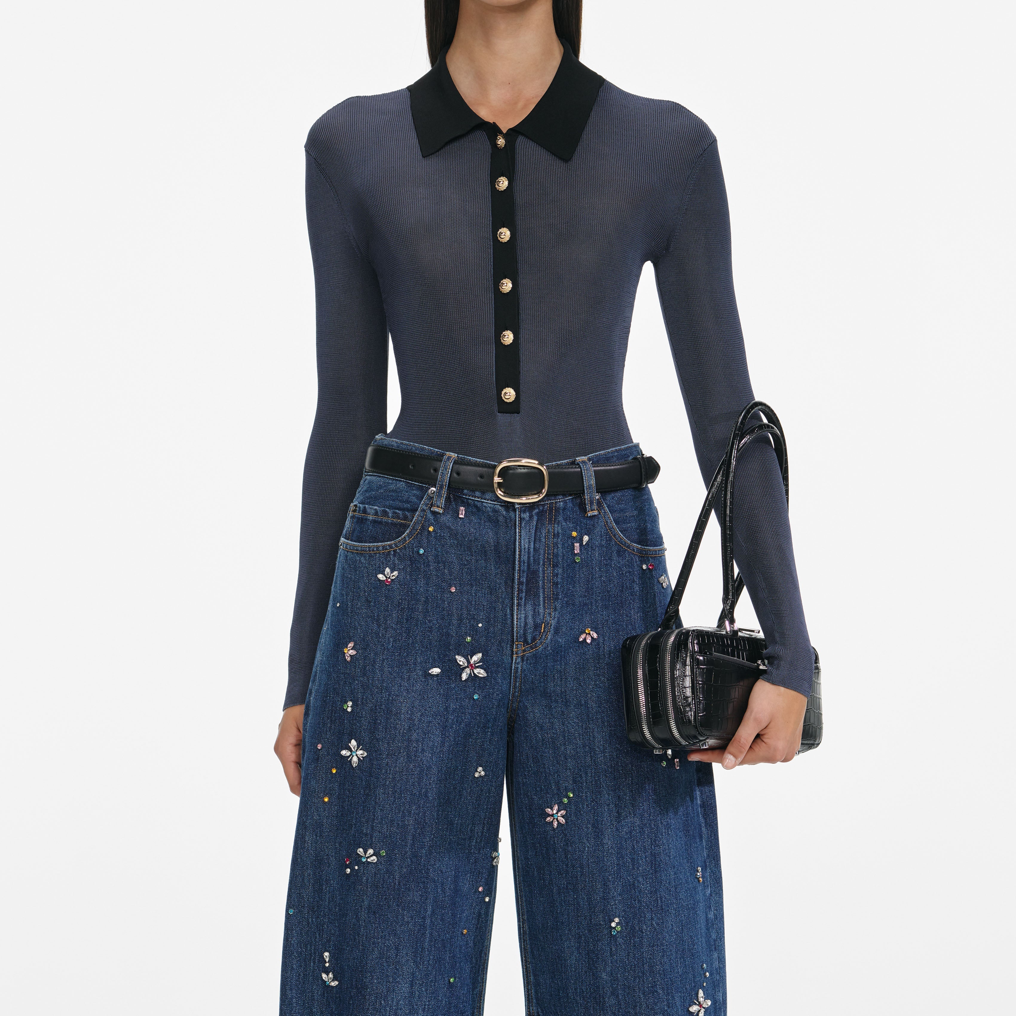 Blue Embellished Barrel Leg Jeans - Image 4