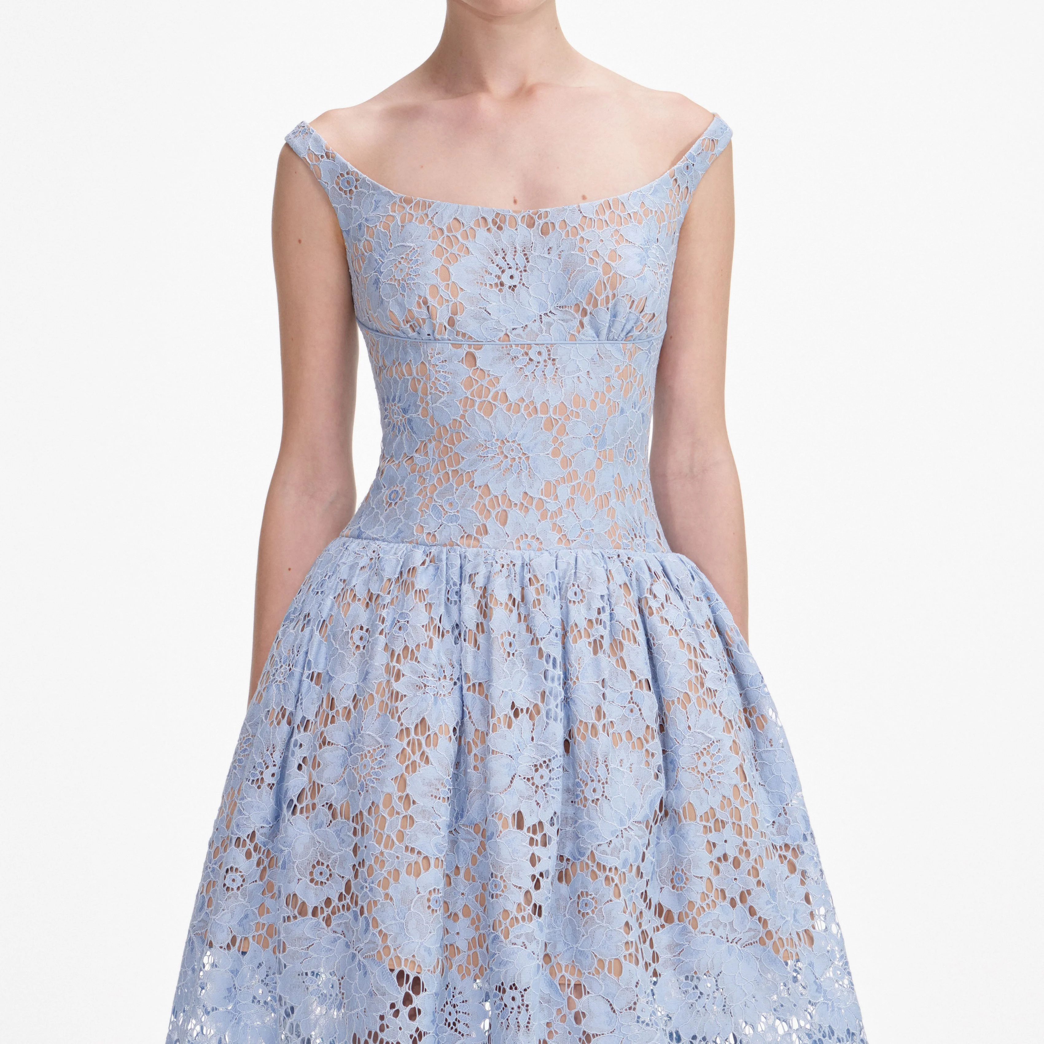 Blue Floral Lace Midi Dress - Image 4
