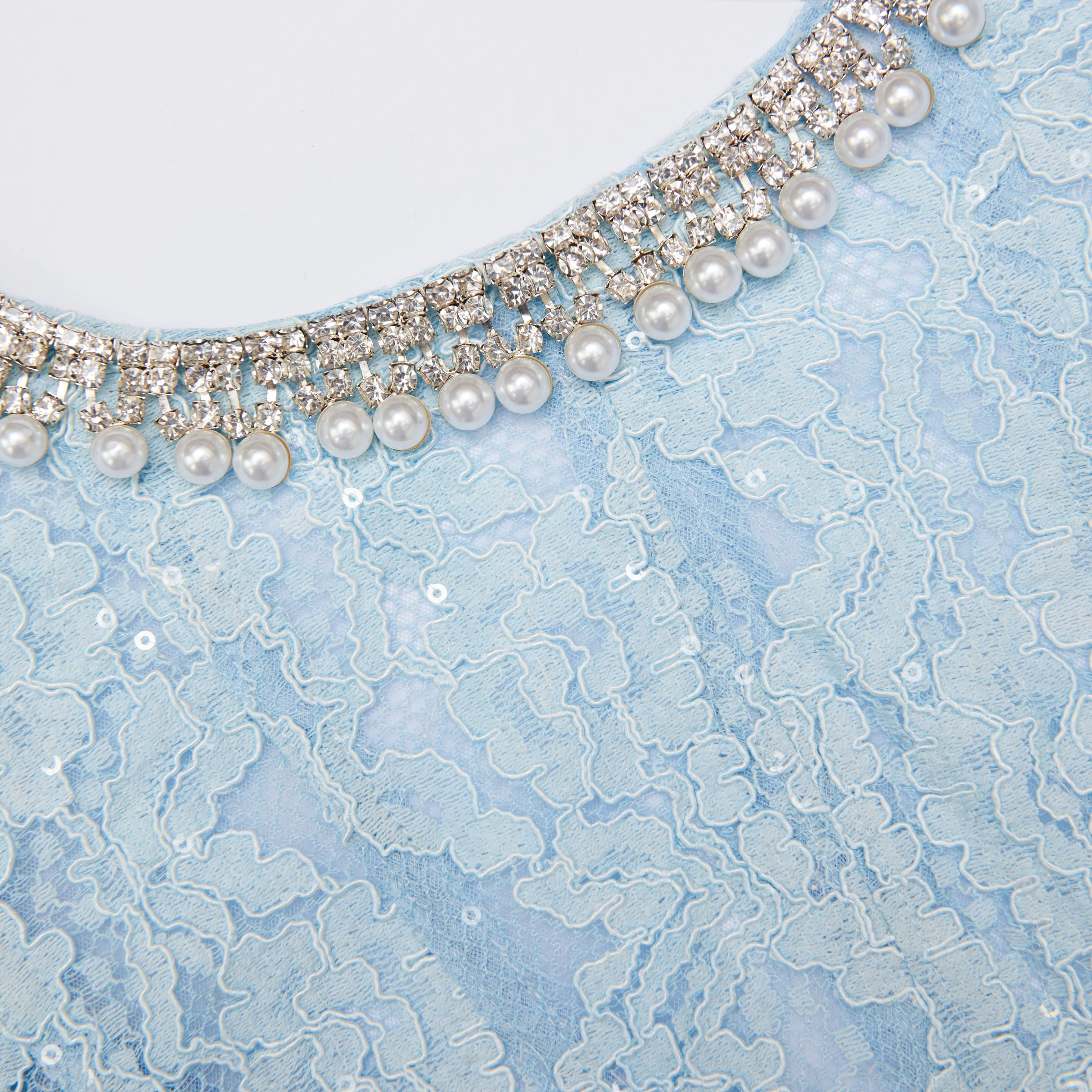 Blue Lace Embellished Midi Dress - Image 5