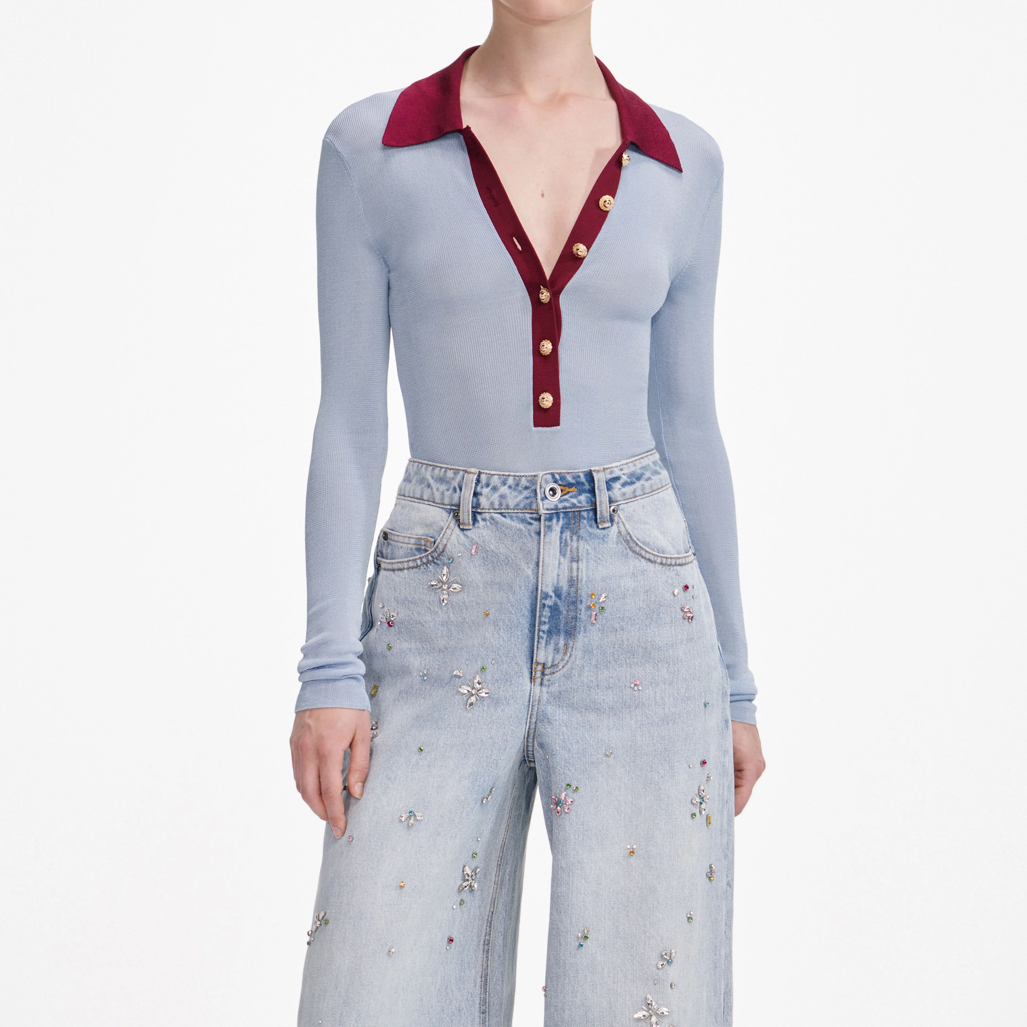 Blue Viscose Knit Bodysuit - Image 4