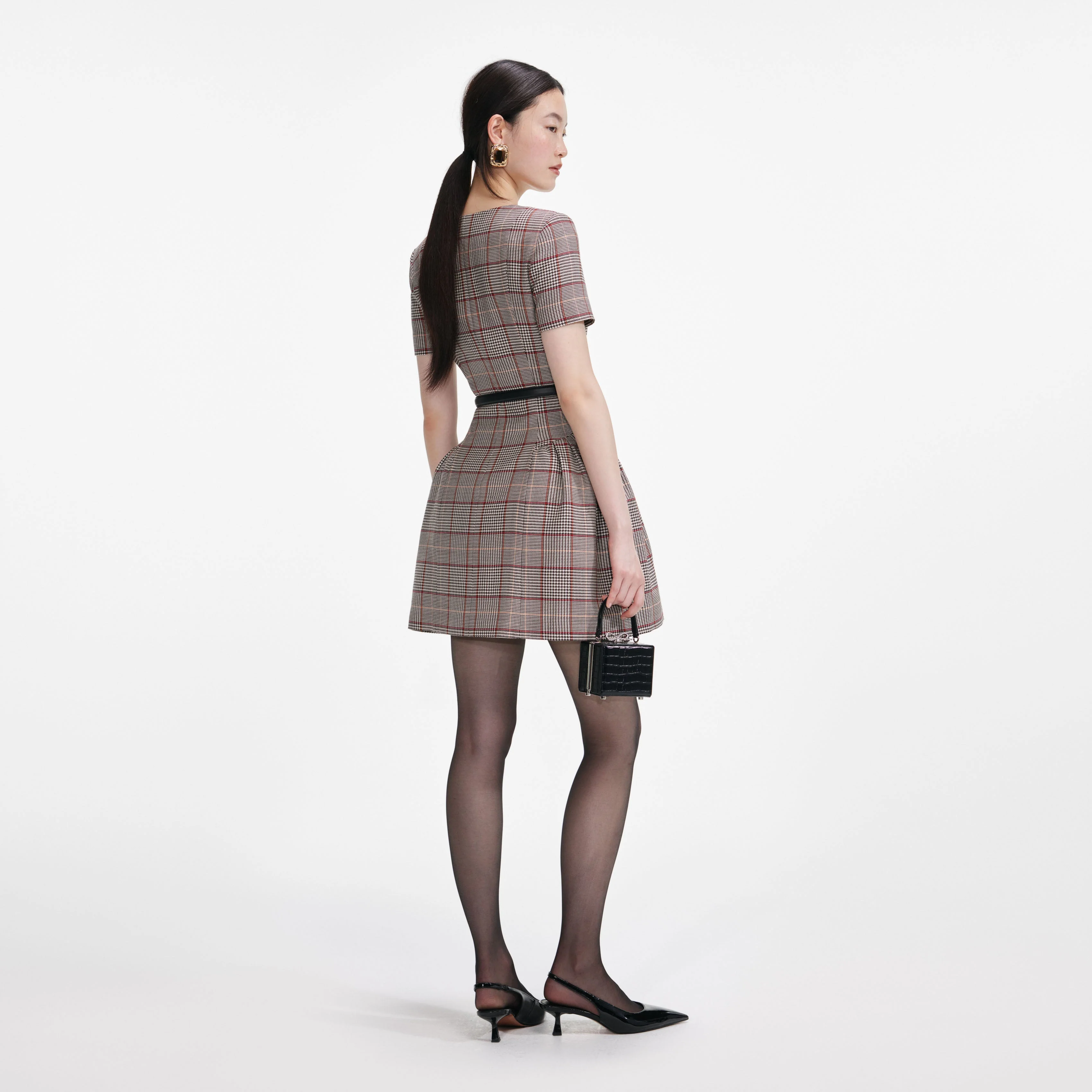 Brown Check Short Sleeve Mini Dress - Image 3