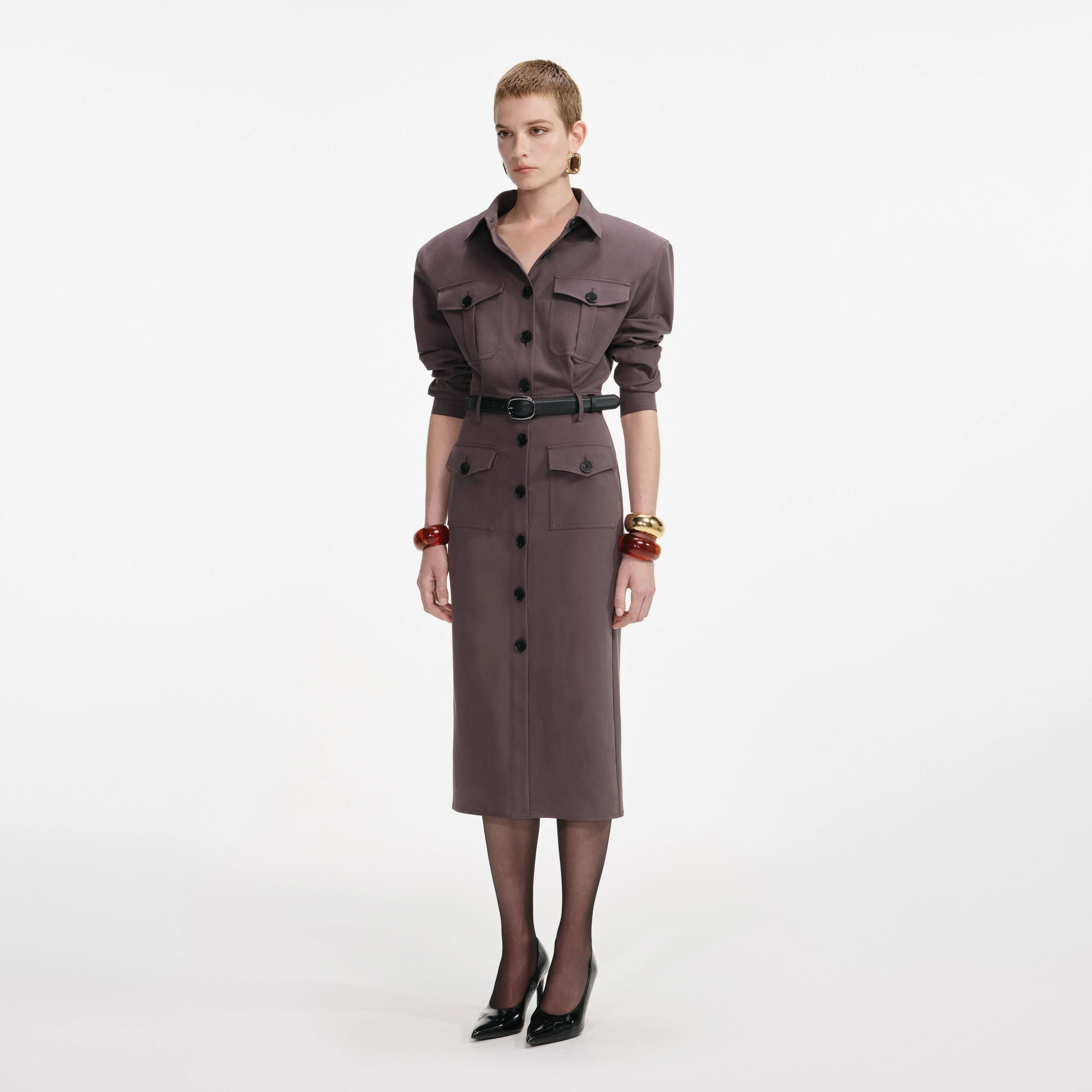 Brown Cotton Belted Midi Dress - Image 2