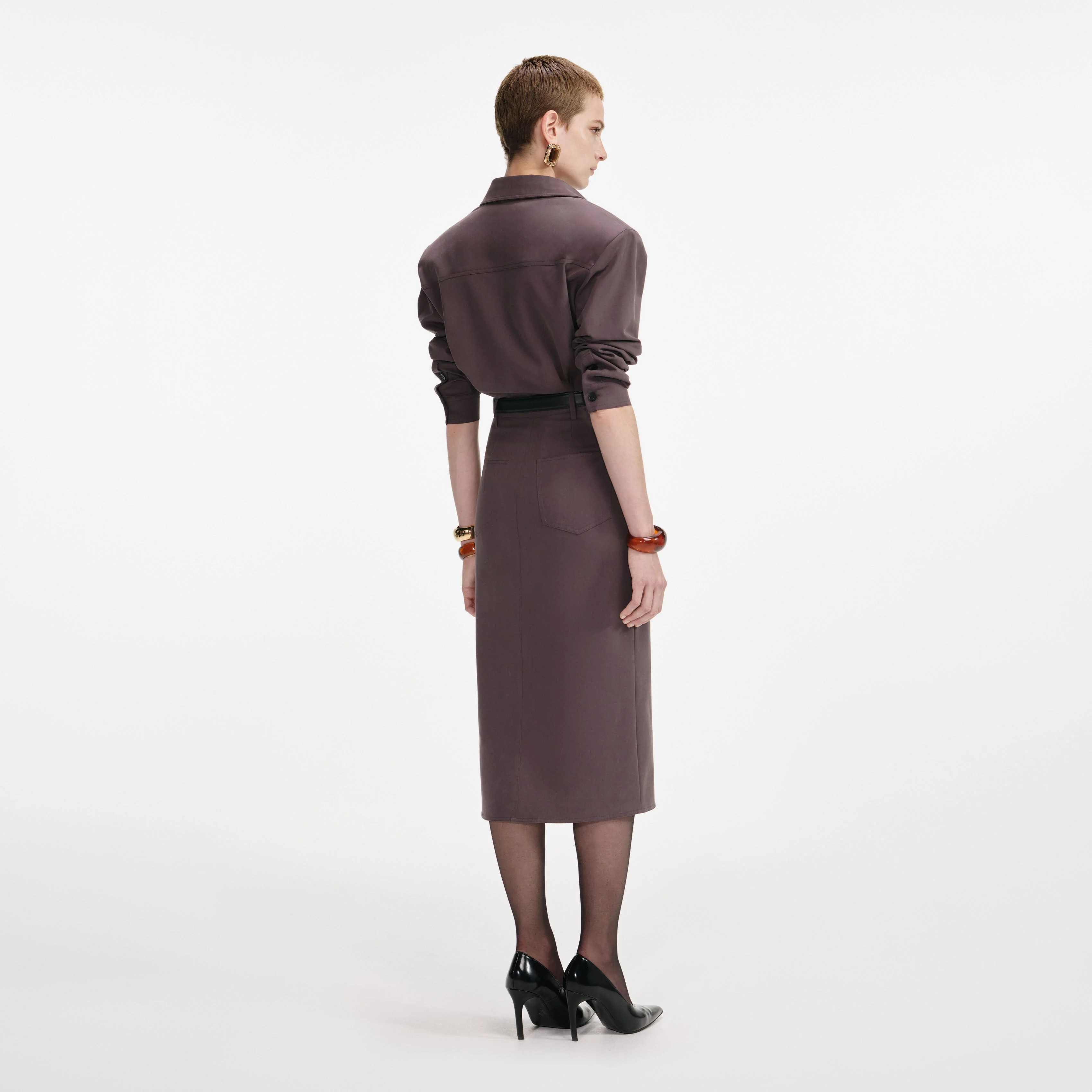 Brown Cotton Belted Midi Dress - Image 3