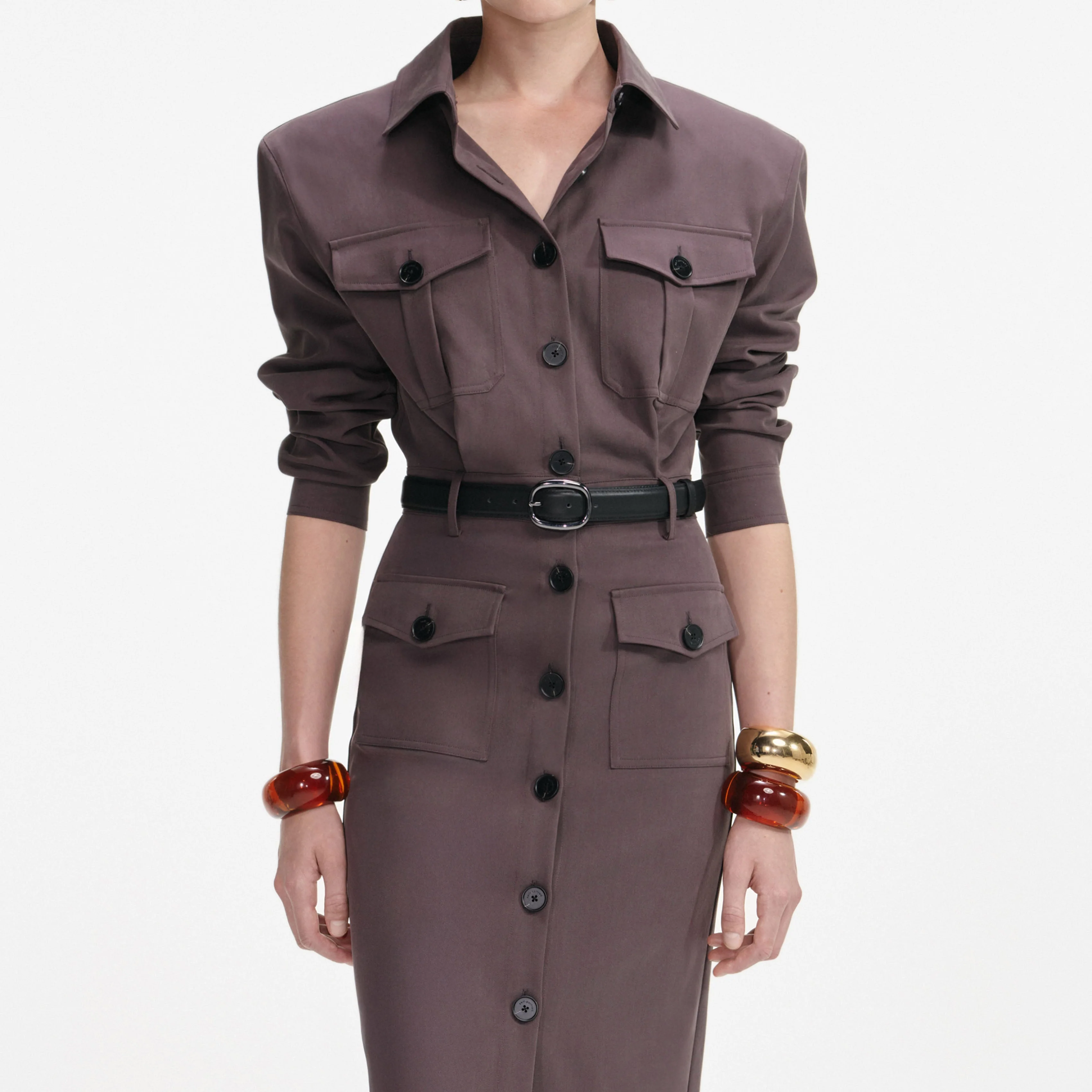 Brown Cotton Belted Midi Dress - Image 4