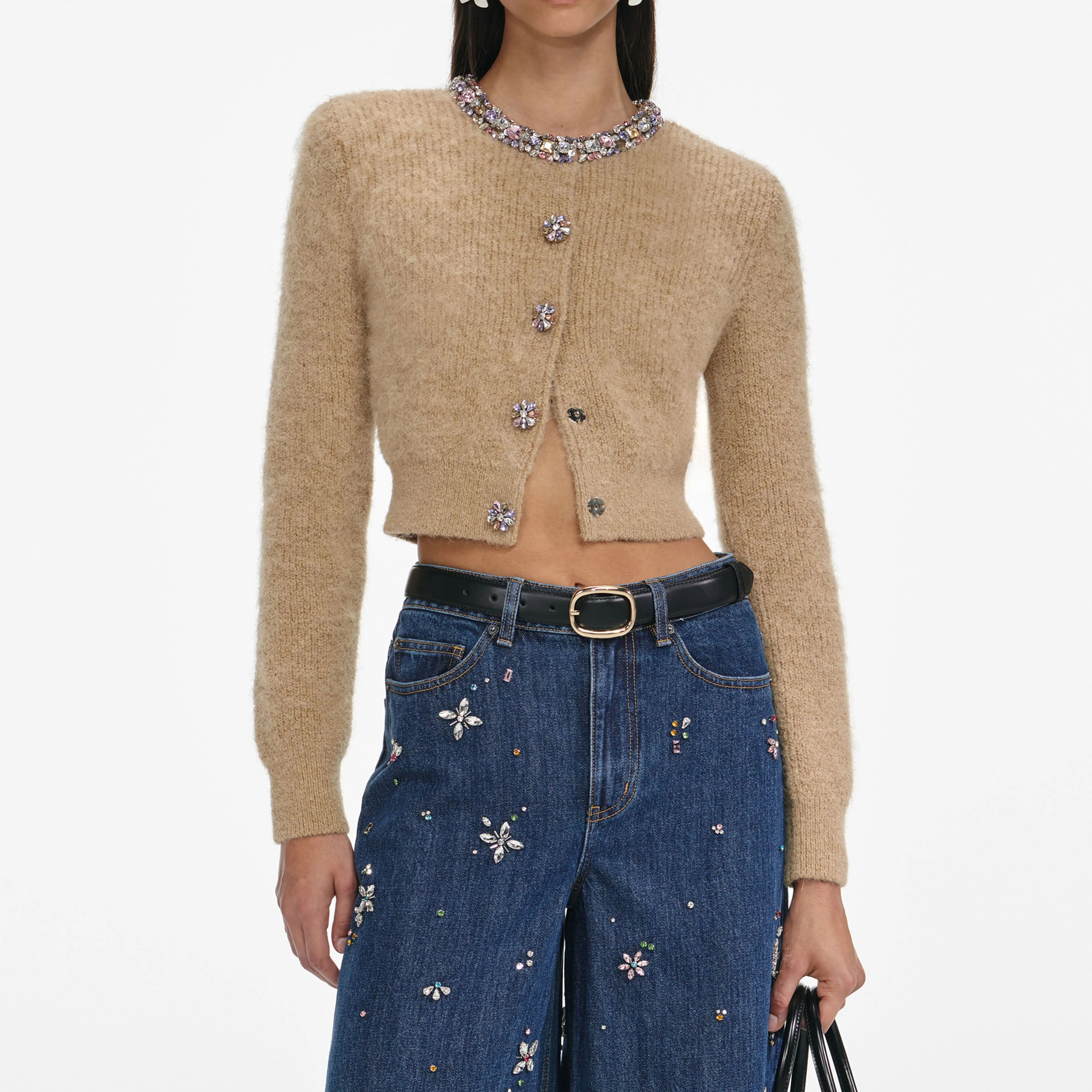 Brown Embellished Trim Cardigan - Image 4