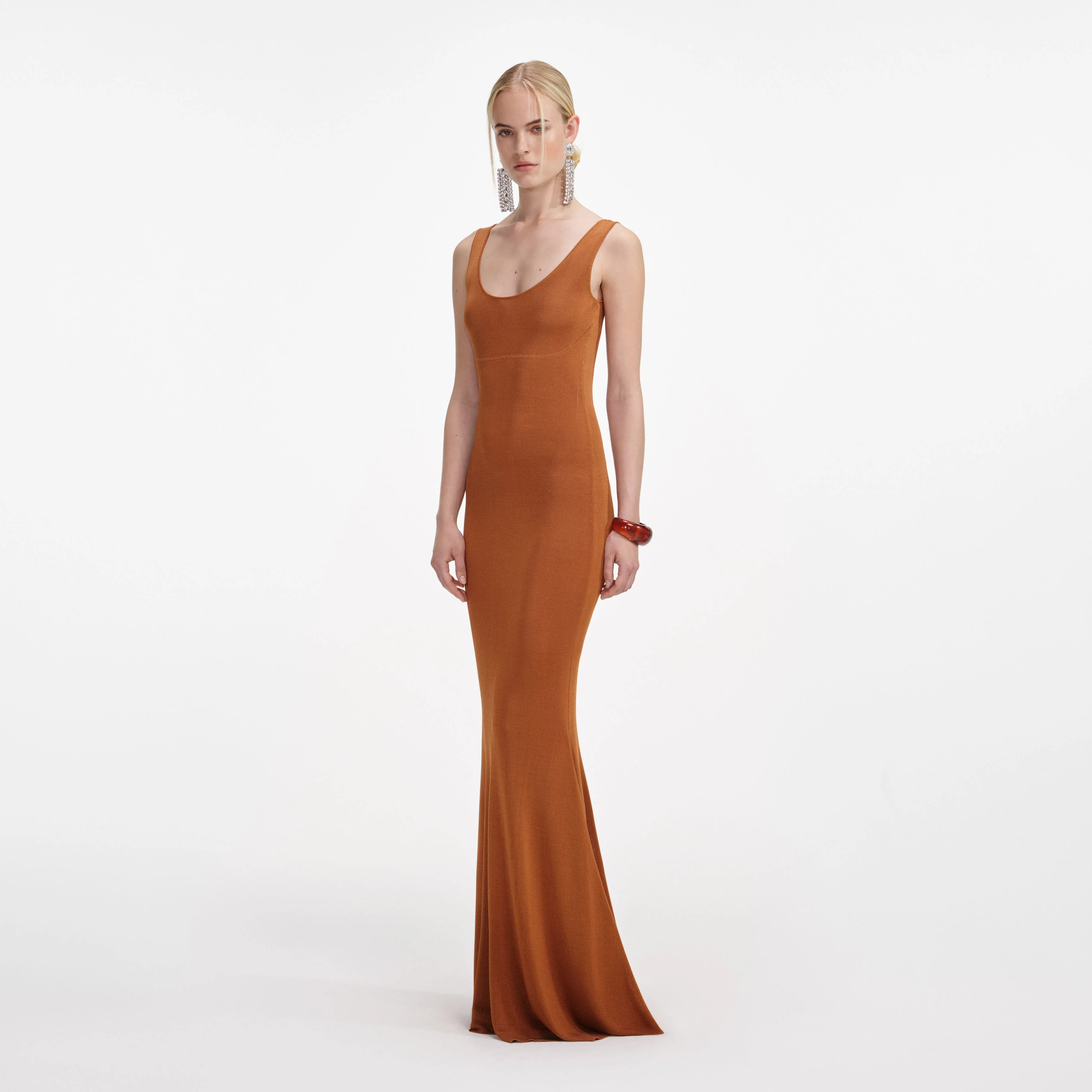 Brown Scoop Neck Viscose Knit Maxi Dress - Image 2