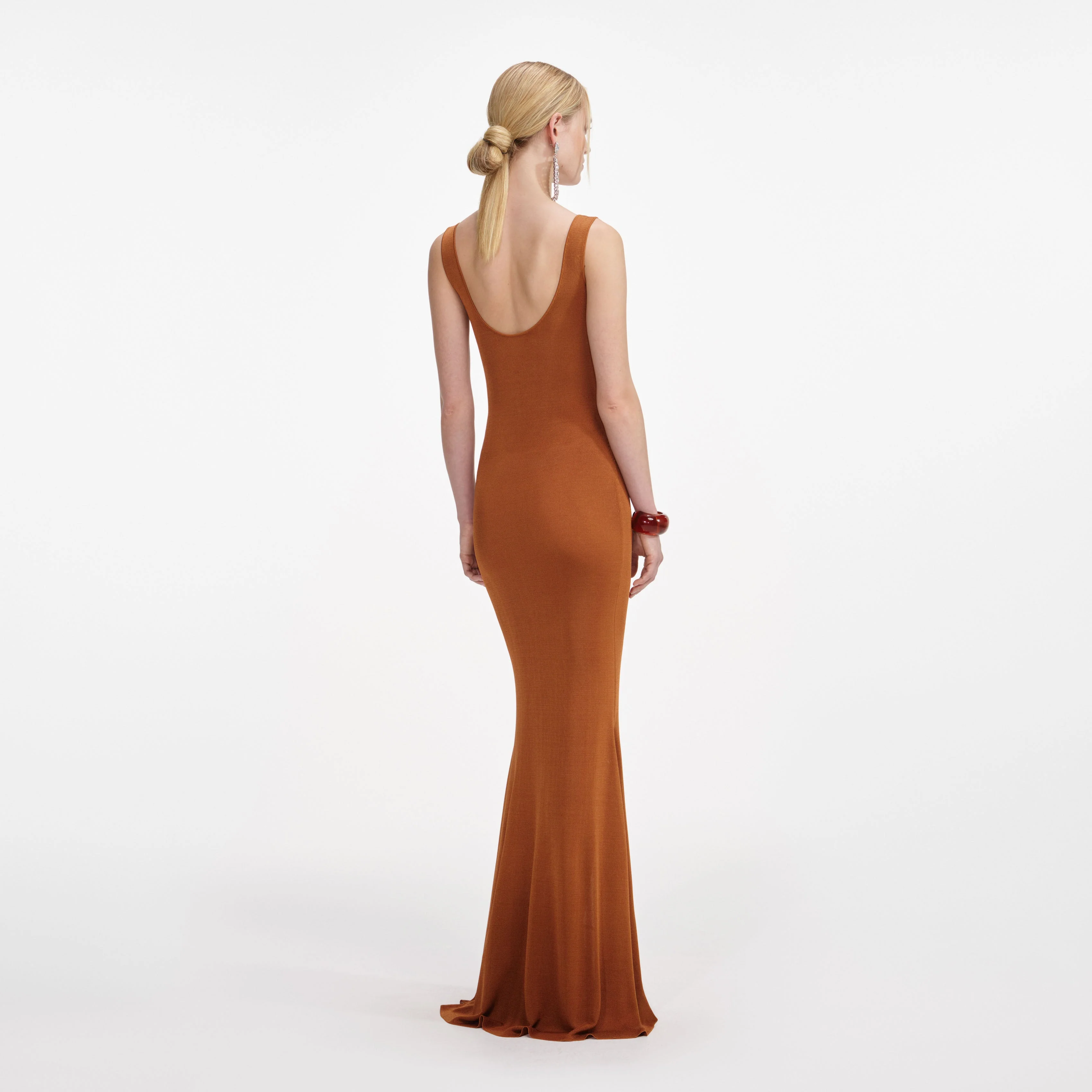 Brown Scoop Neck Viscose Knit Maxi Dress - Image 3
