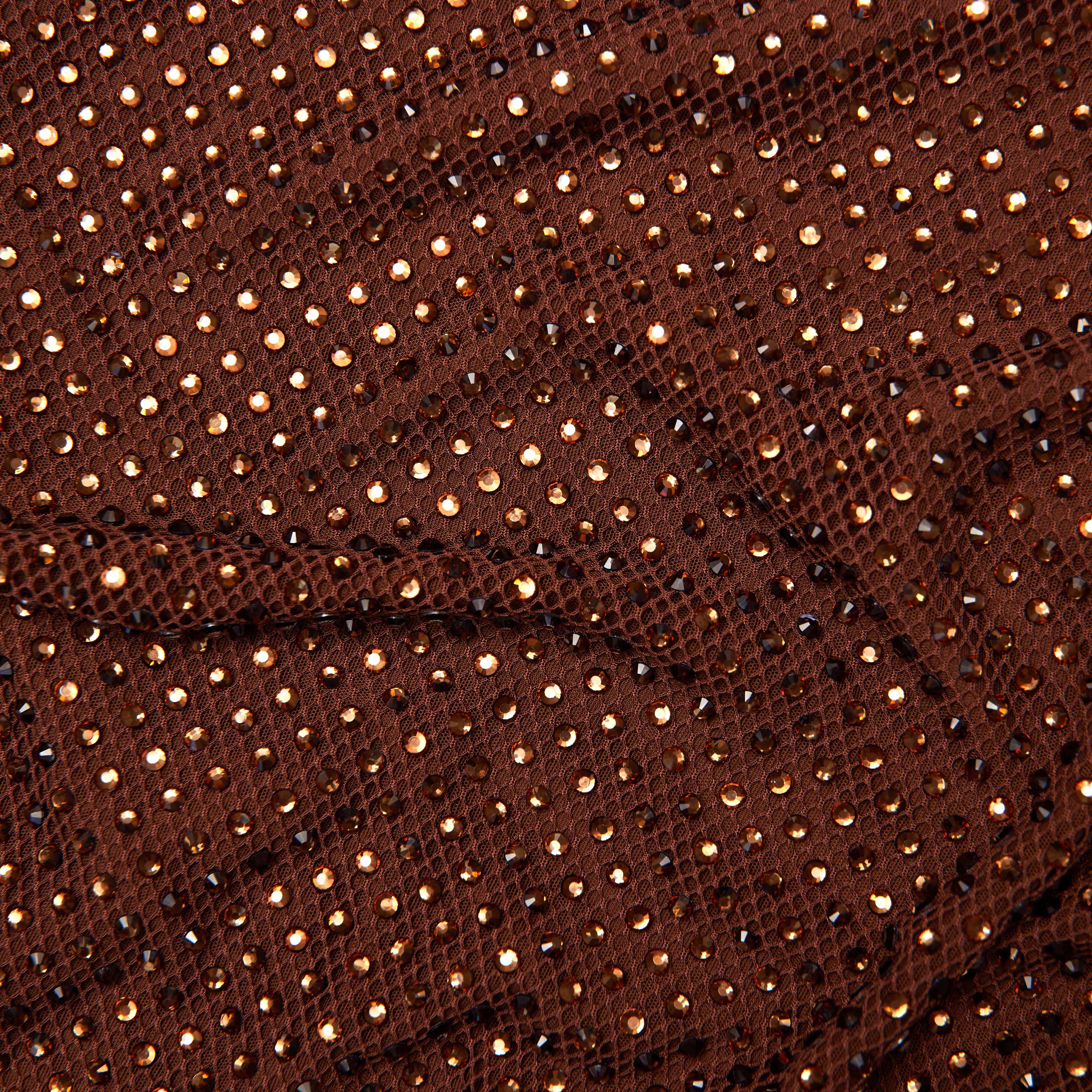 Brown Rhinestone Mesh Maxi Dress - Image 5