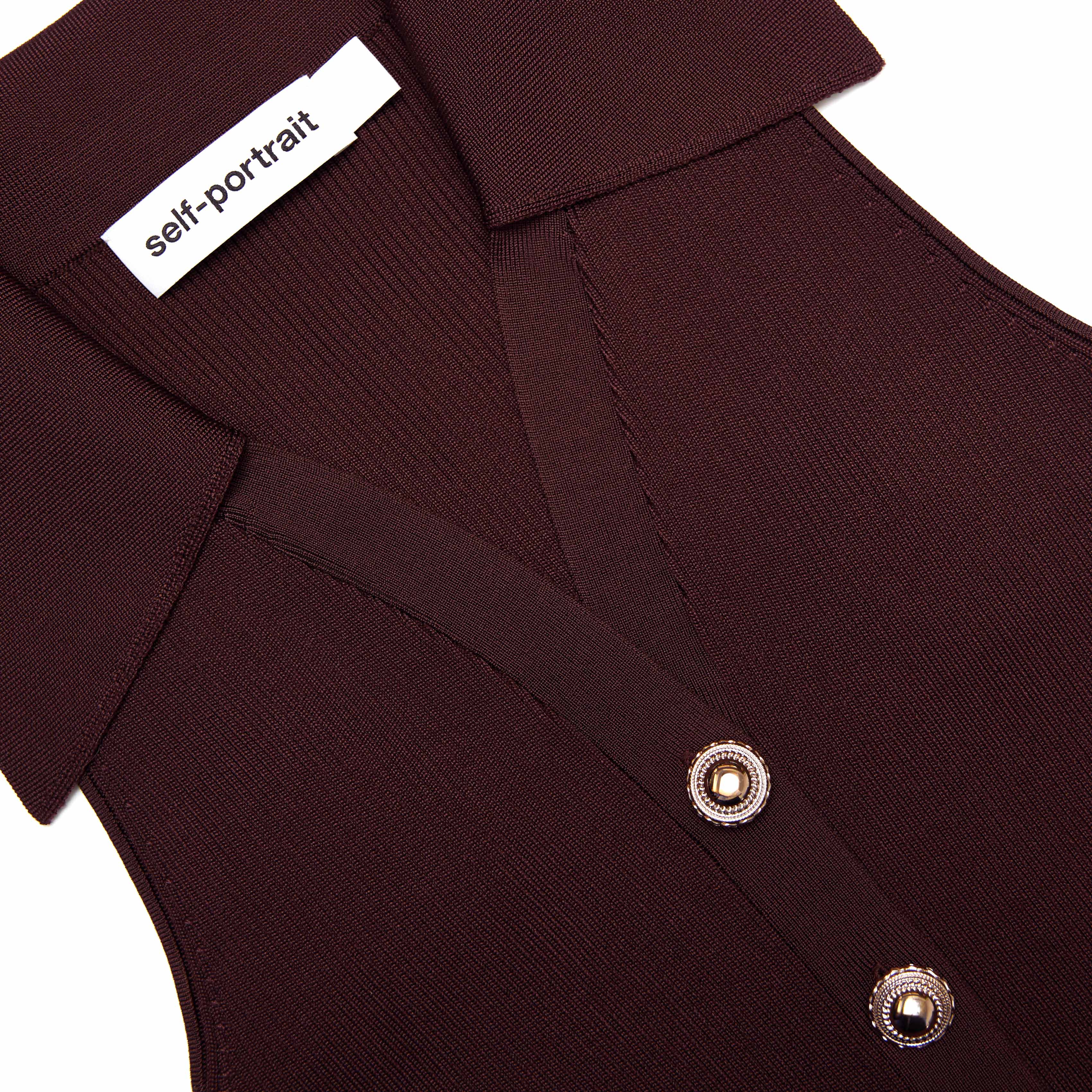 Brown Ribbed Collared Knit Midi Dress - Image 5