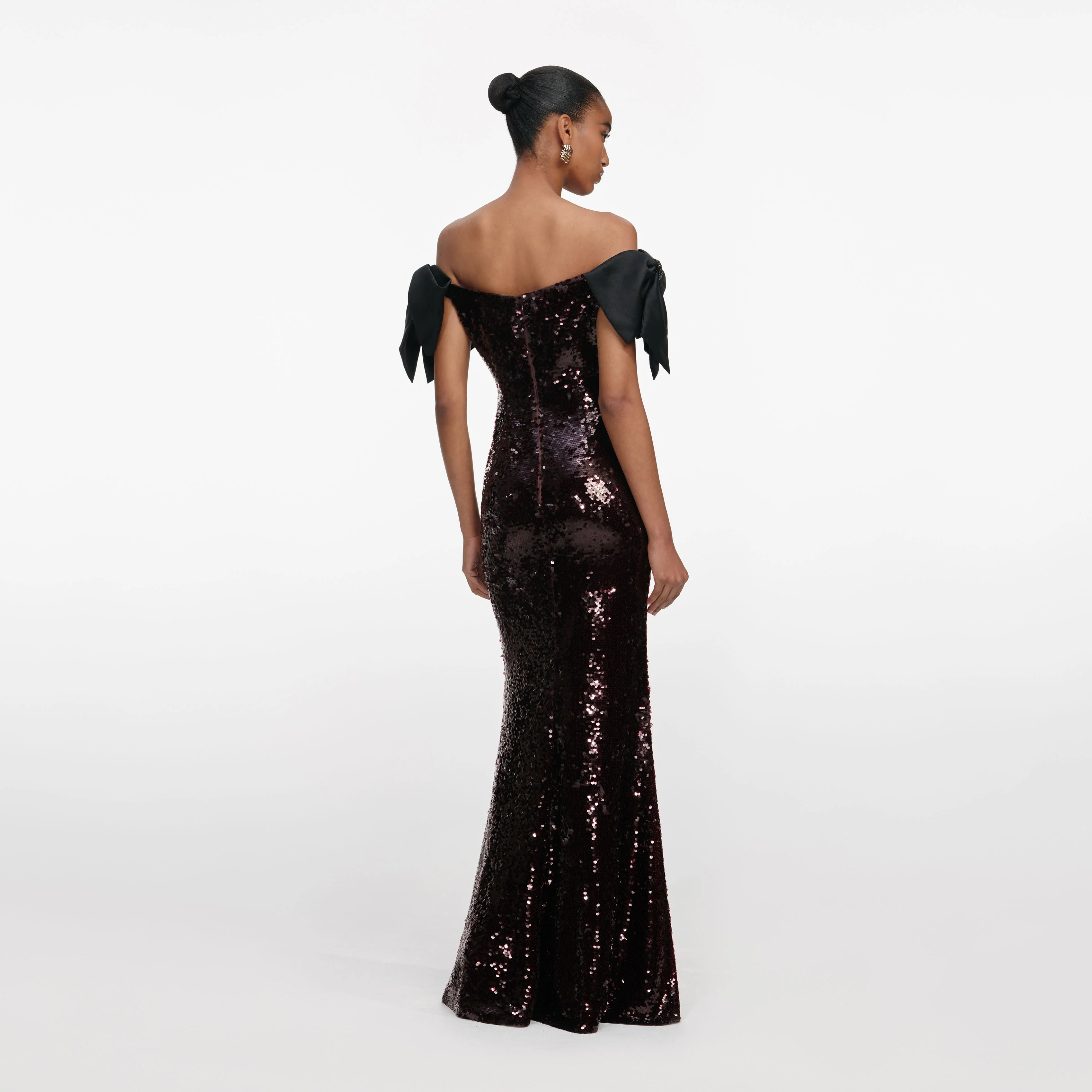 Brown Sequin Bow Maxi Dress - Image 3