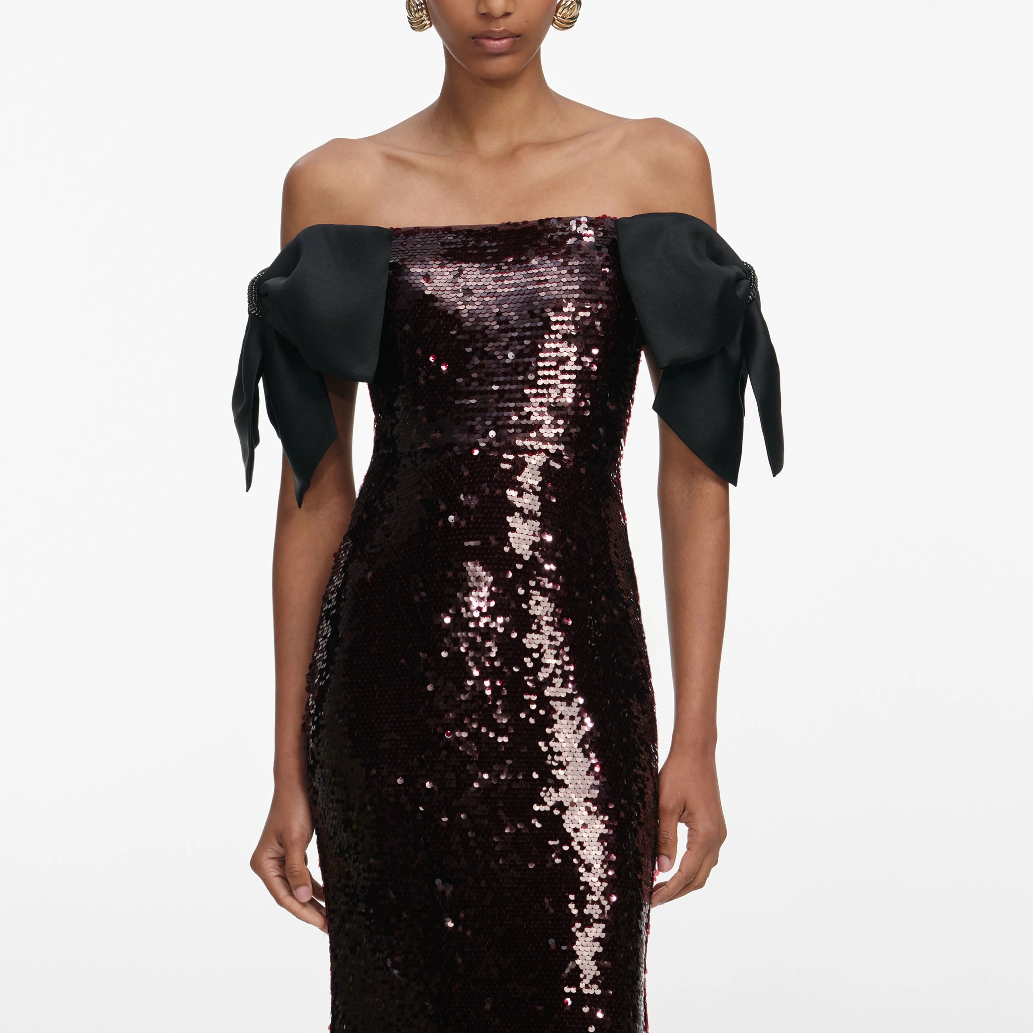 Brown Sequin Bow Maxi Dress - Image 4