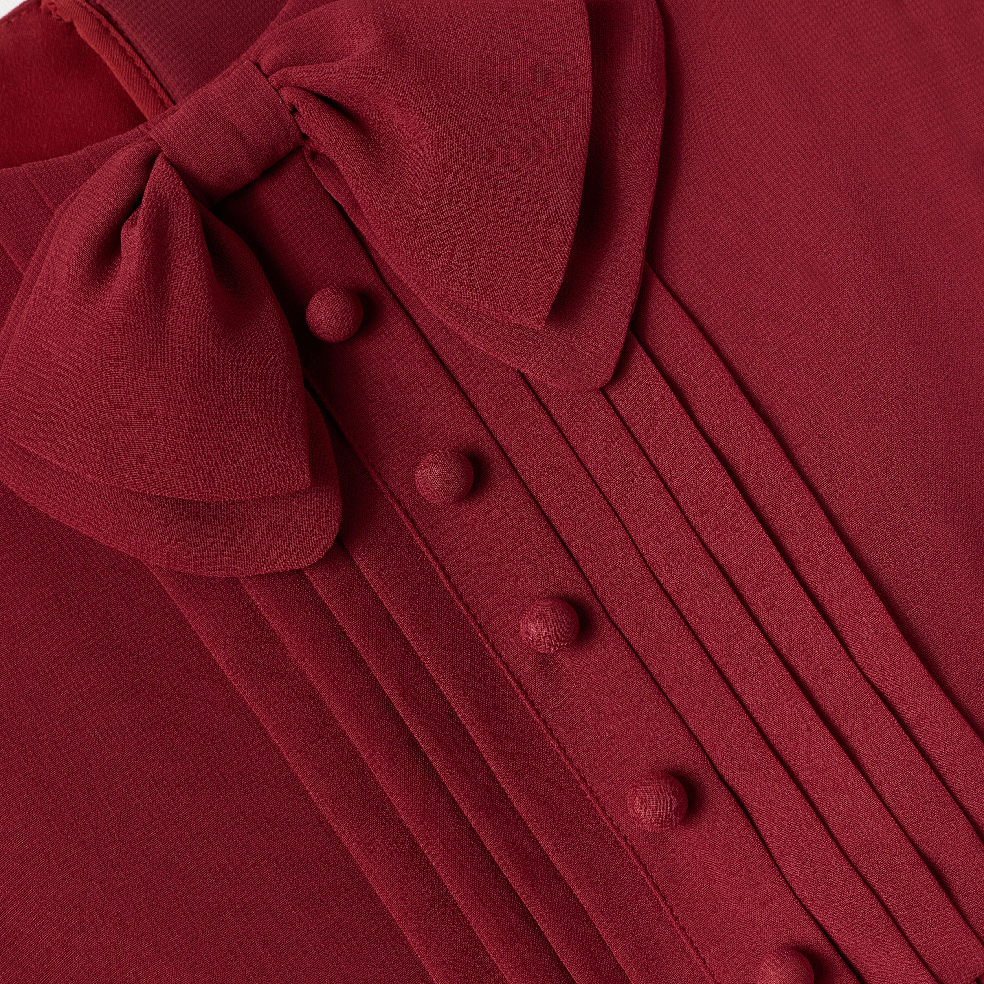 Burgundy Chiffon Long Sleeve Dress - Image 3