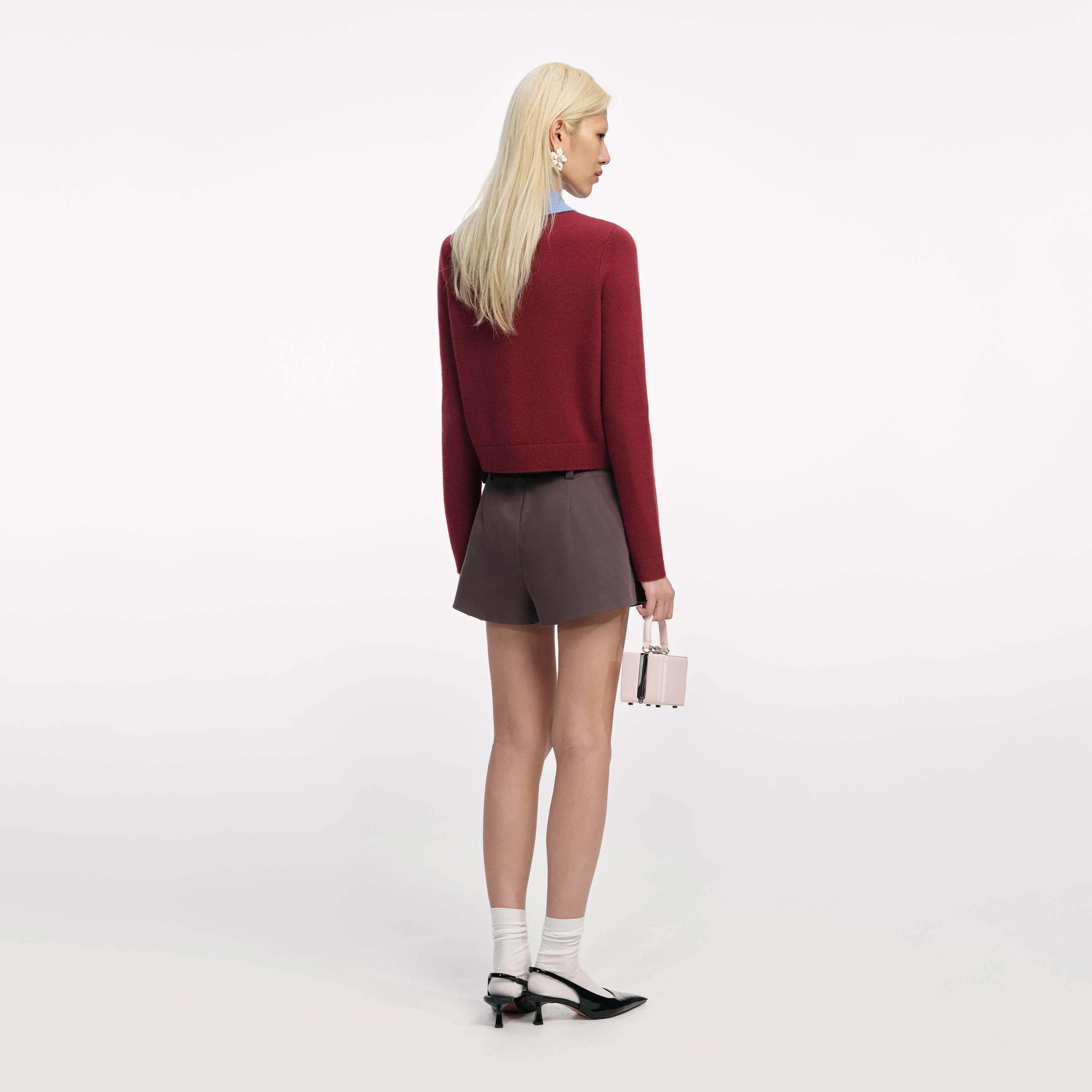 Burgundy Contrast Collar Knit Top - Image 3