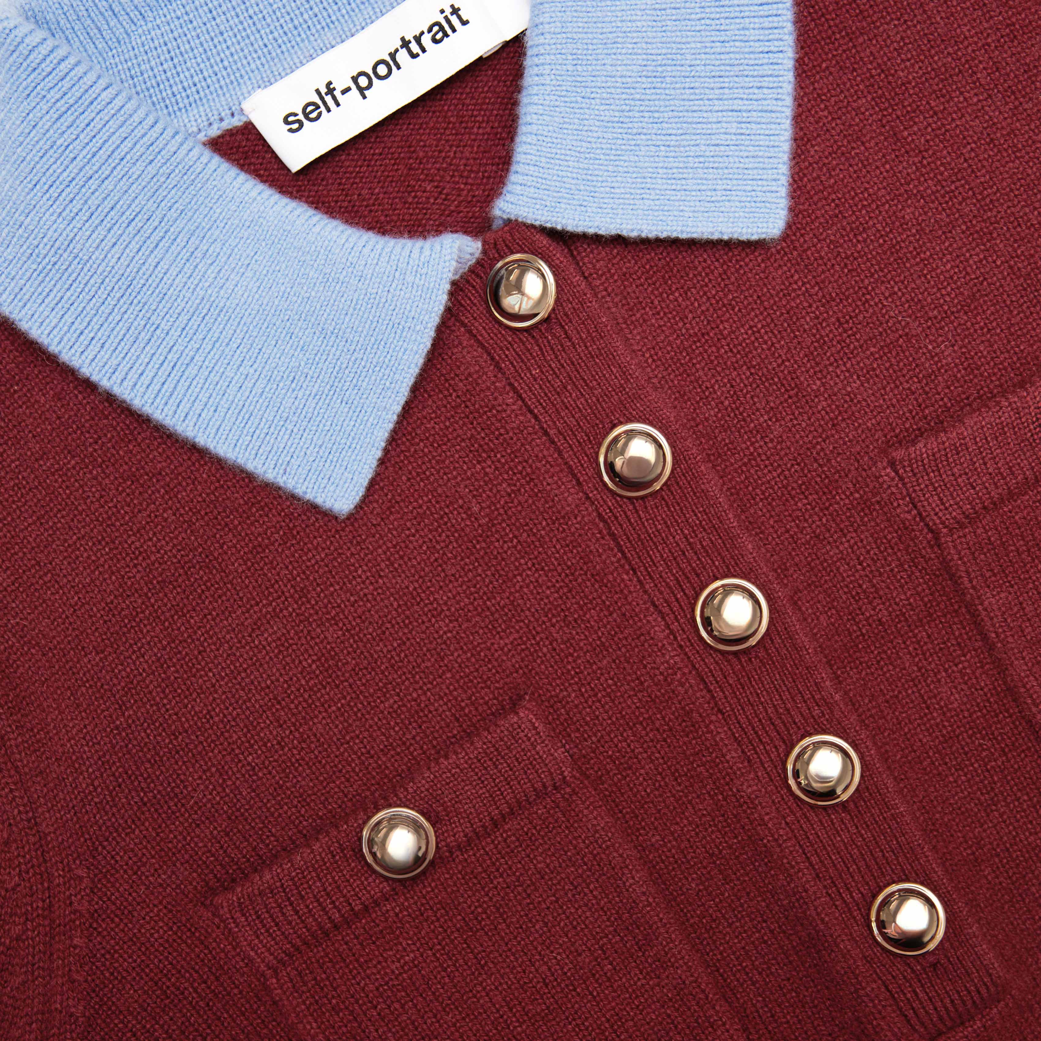 Burgundy Contrast Collar Knit Top - Image 5
