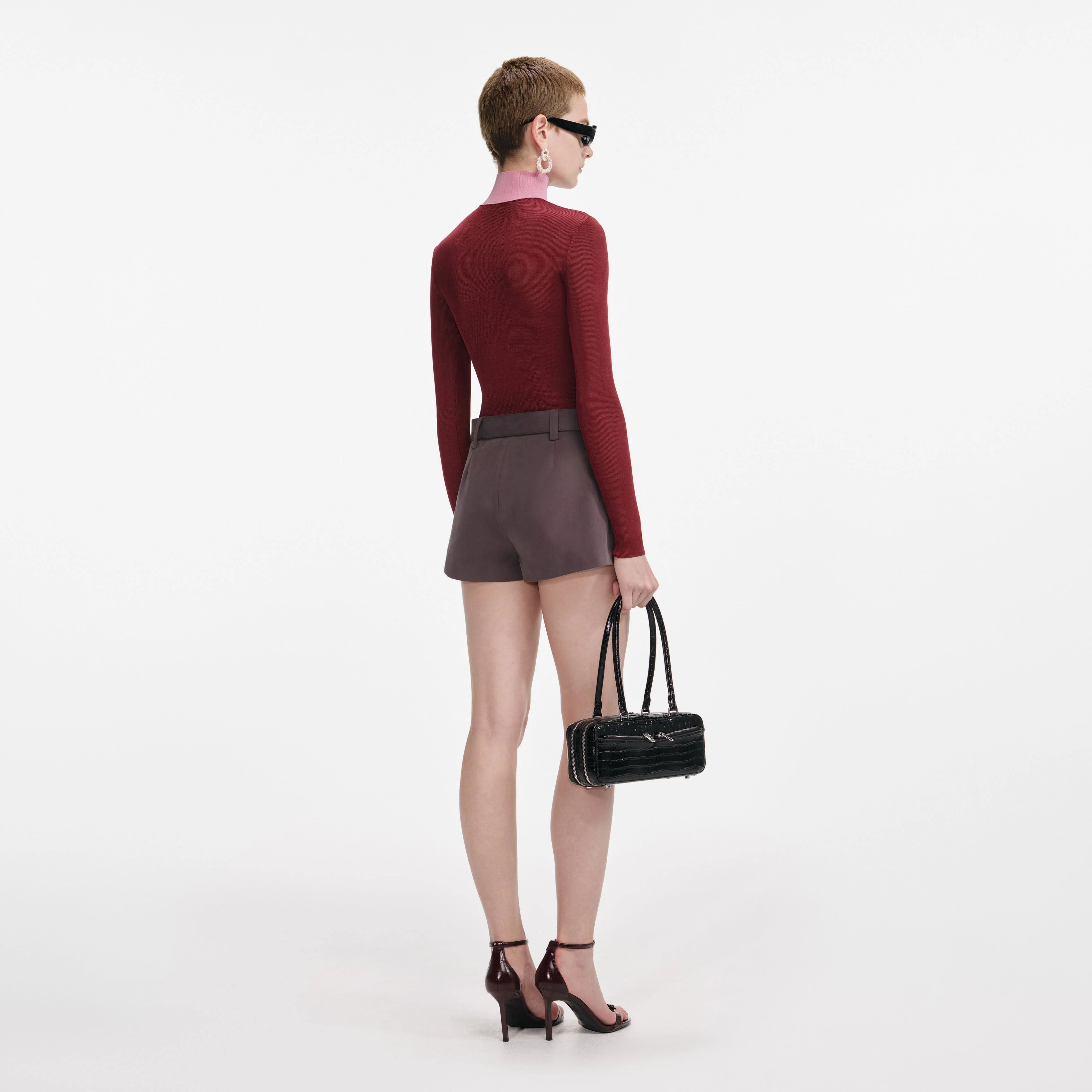 Burgundy Contrast Viscose Knit Top - Image 3