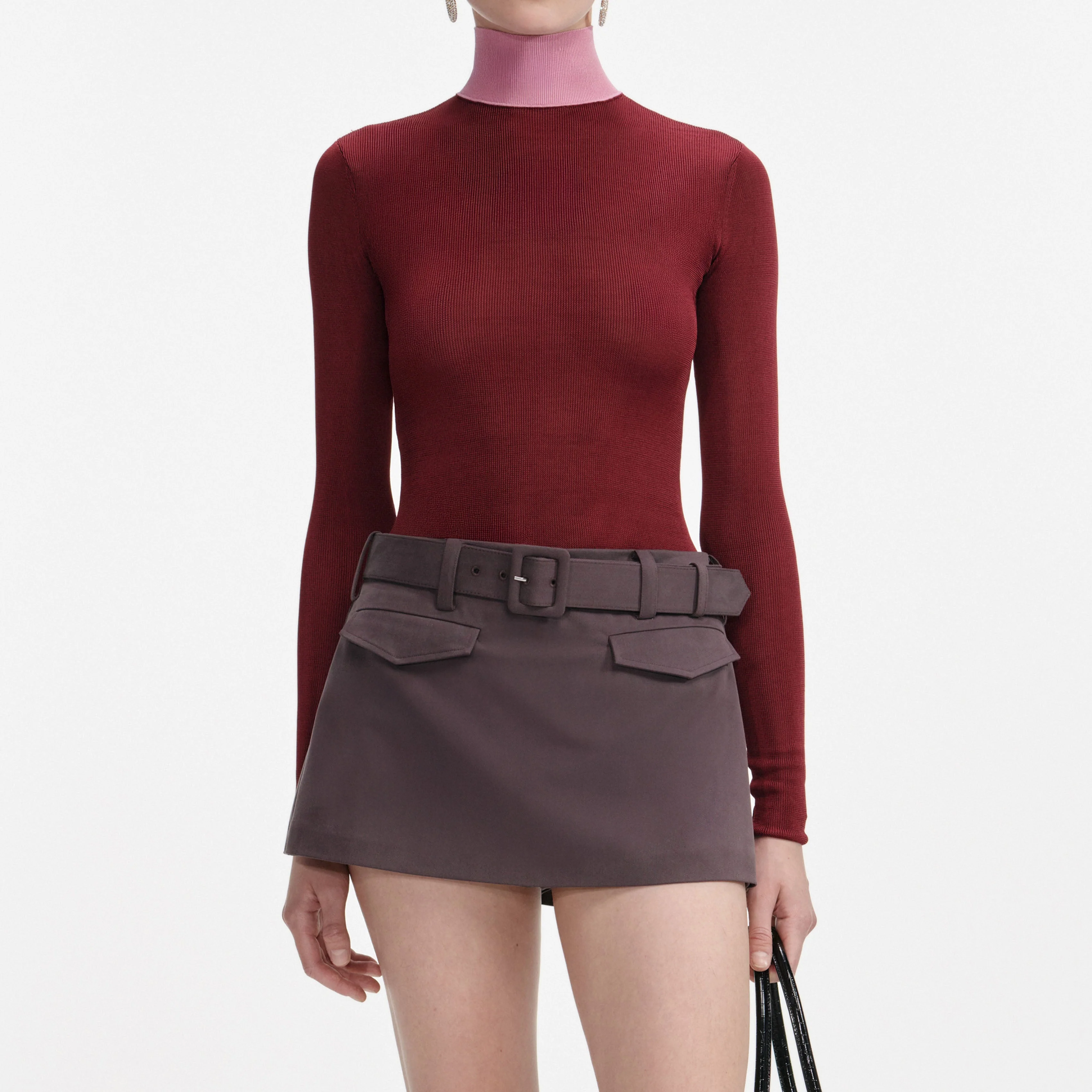 Burgundy Contrast Viscose Knit Top - Image 4