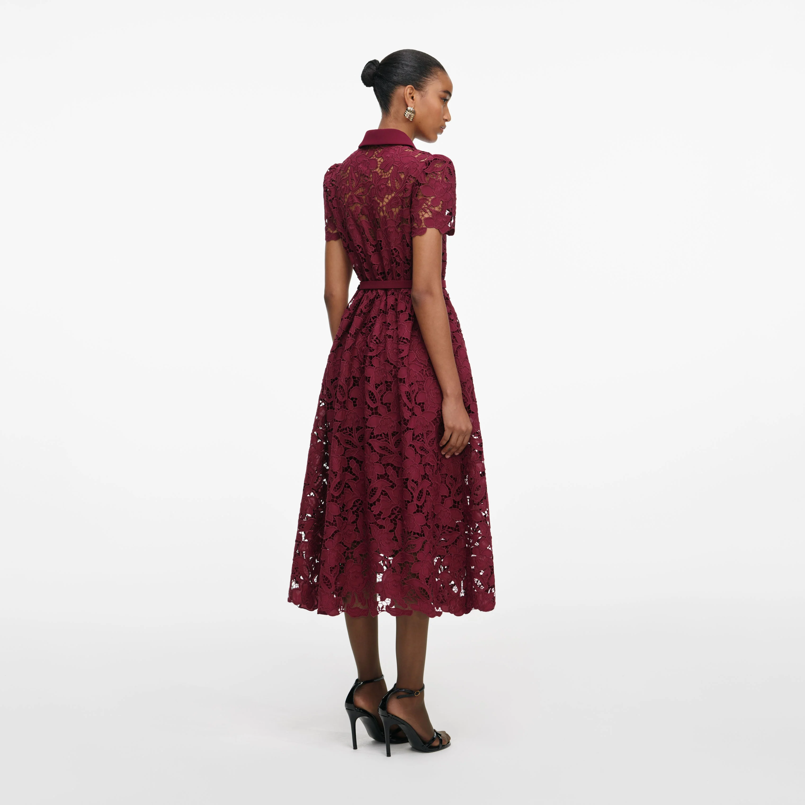 Burgundy Lace Collared Midi Dress - Image 3