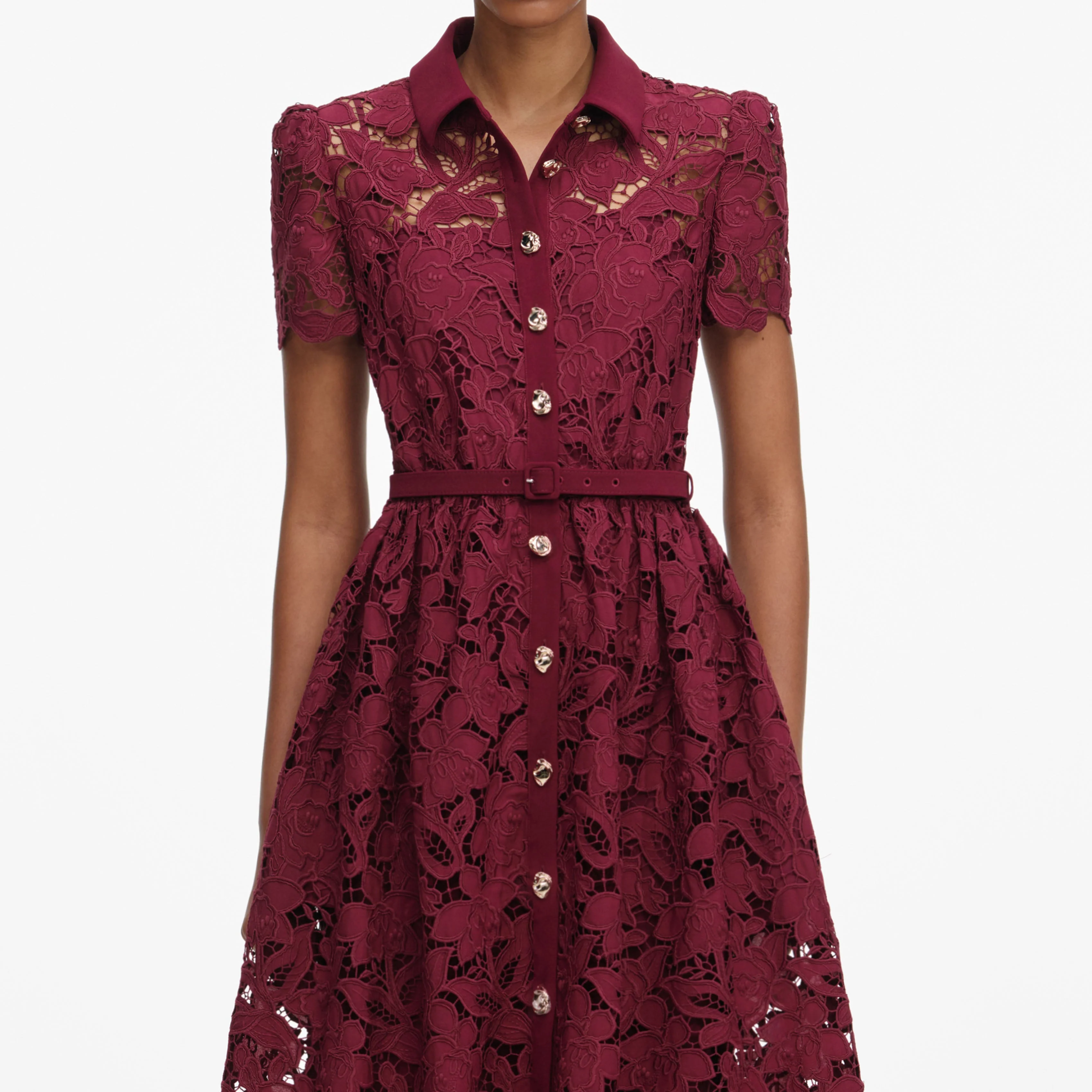 Burgundy Lace Collared Midi Dress - Image 4