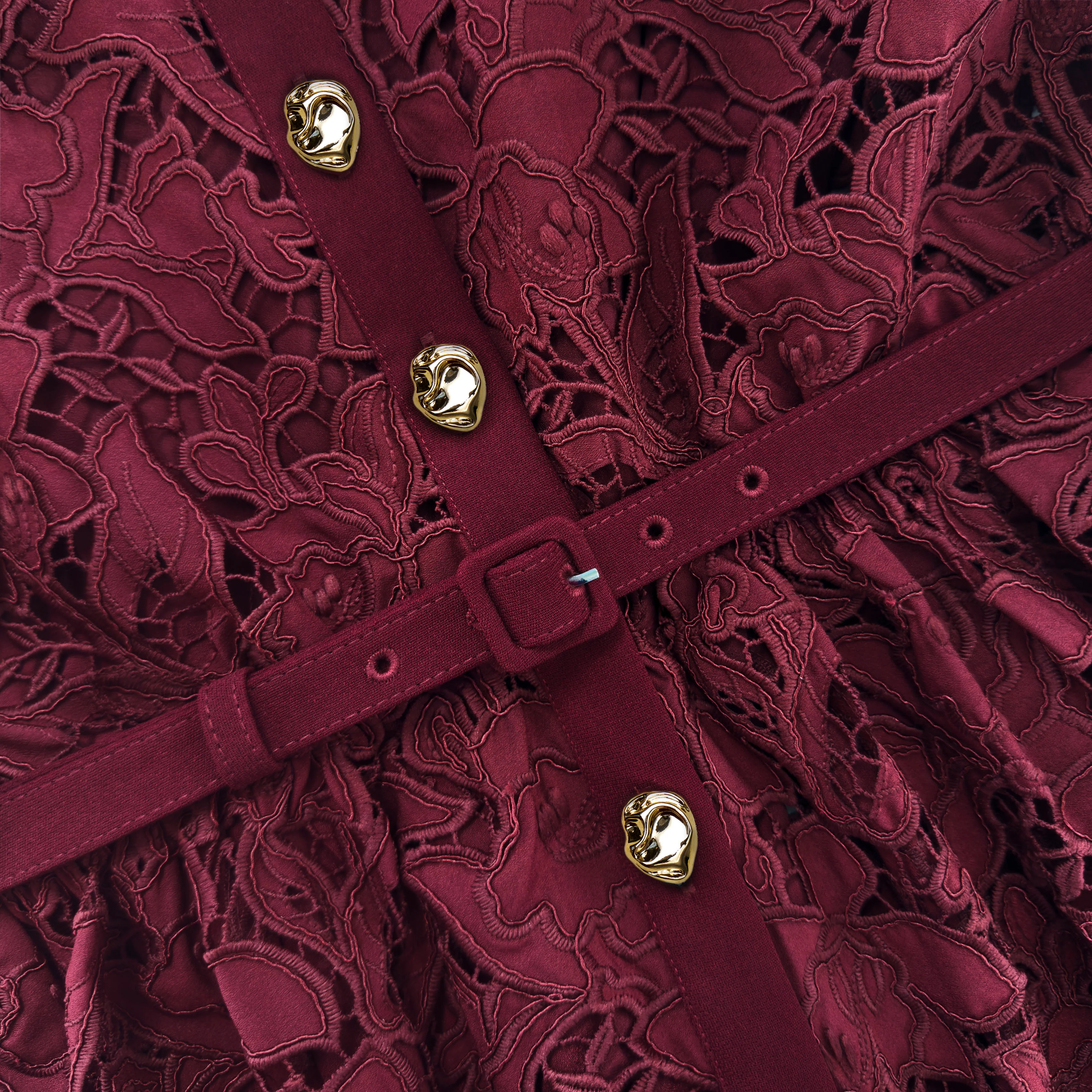 Burgundy Lace Collared Midi Dress - Image 5