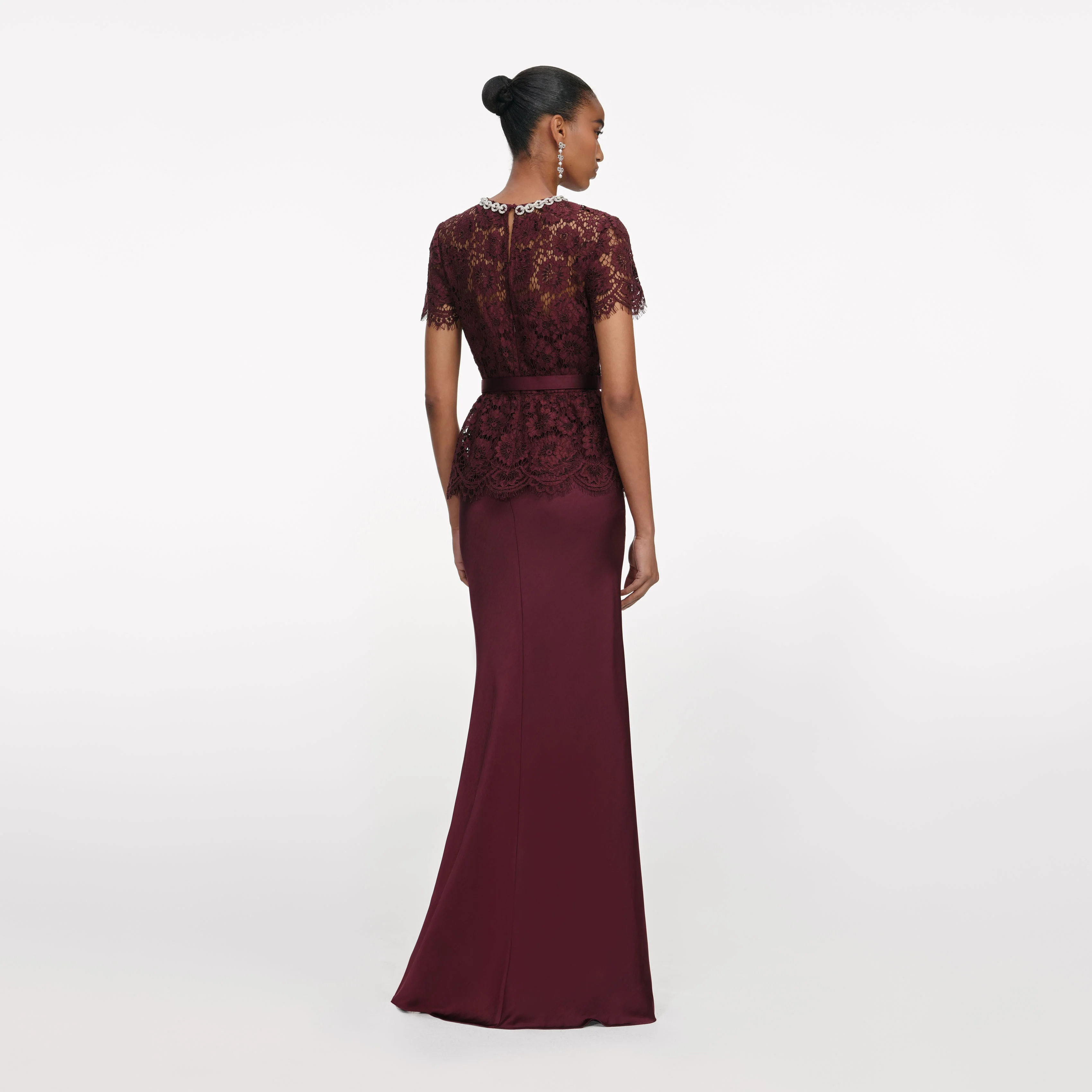 Burgundy Lace Satin Maxi Dress - Image 3
