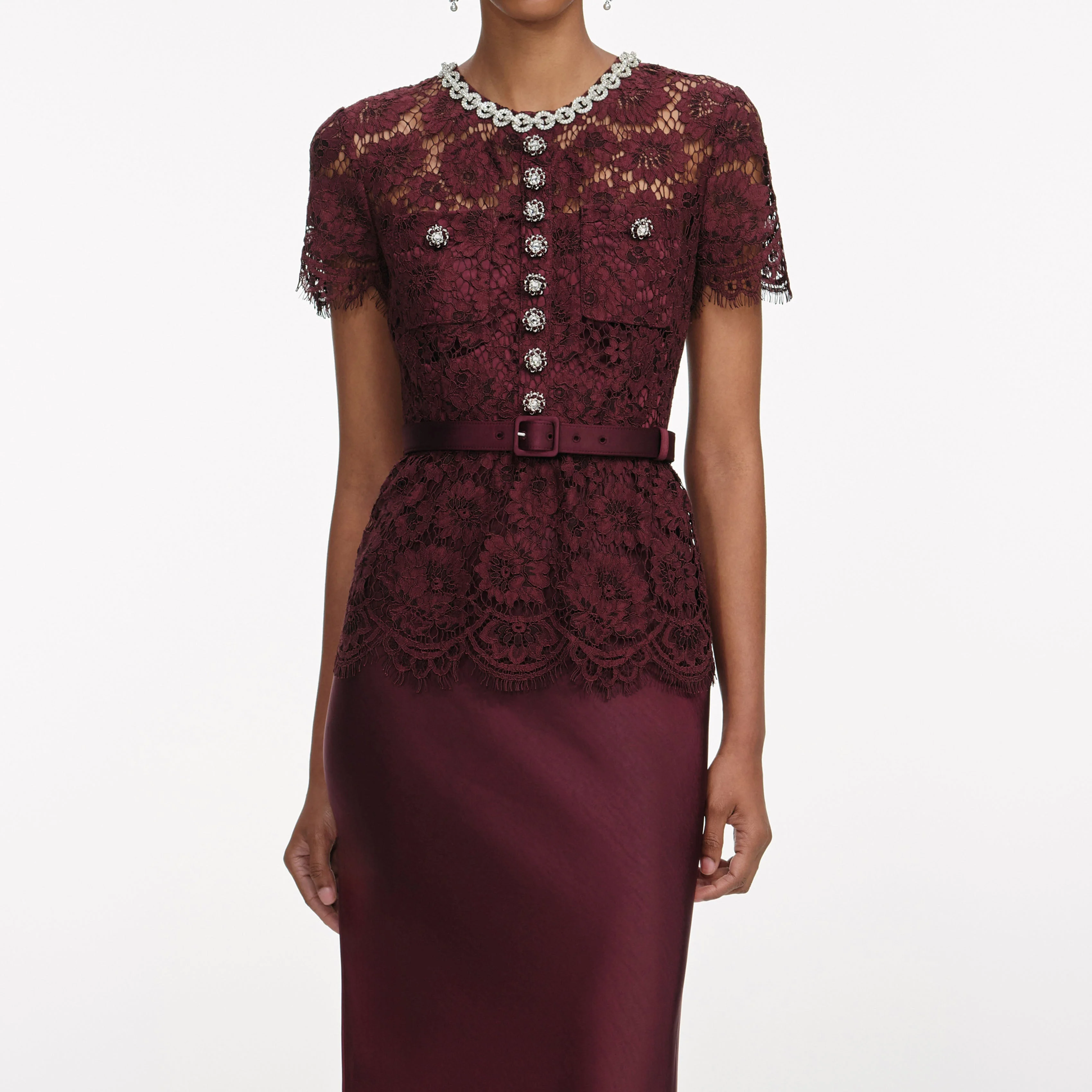 Burgundy Lace Satin Maxi Dress - Image 4