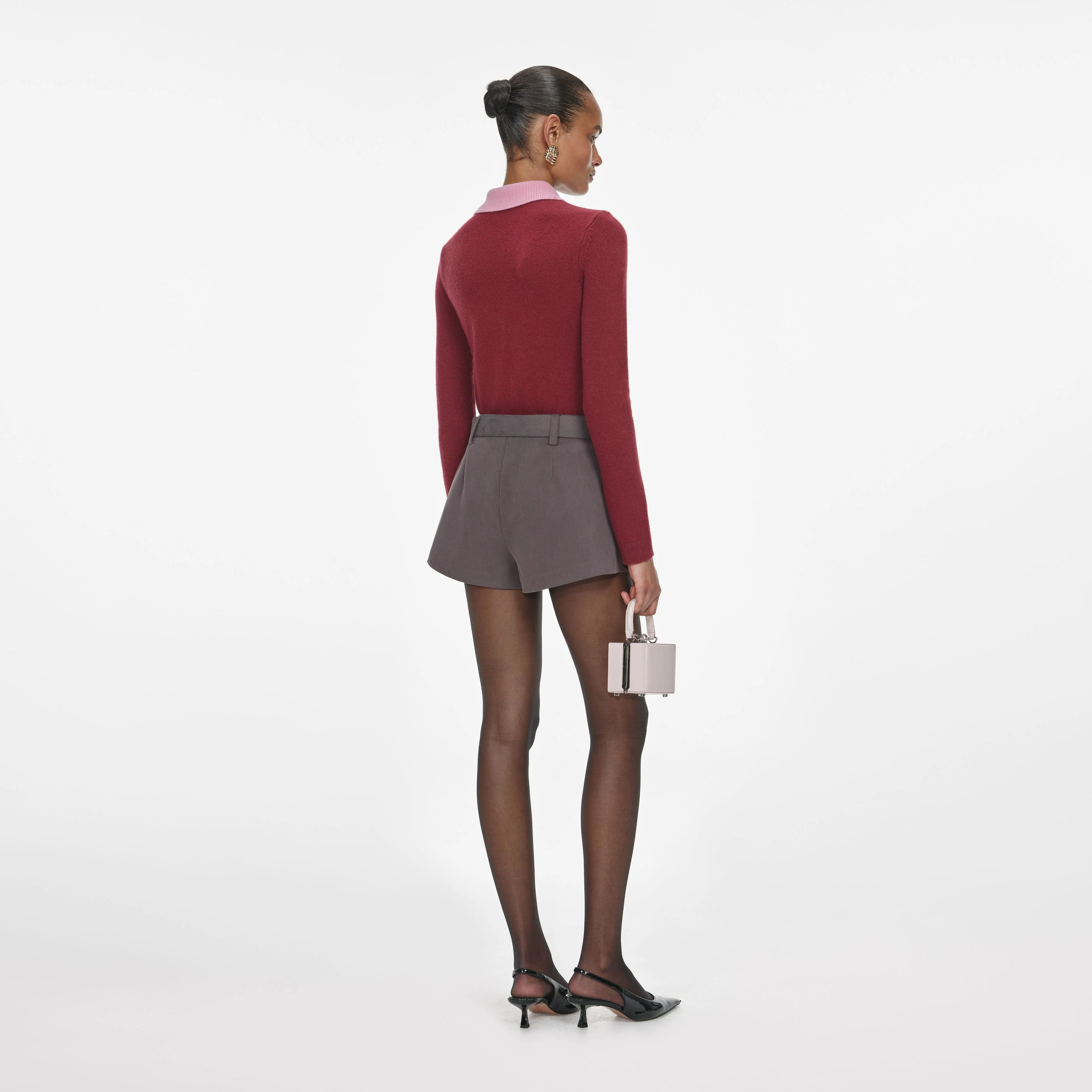 Burgundy Pink Contrast Collar Knit Top - Image 3