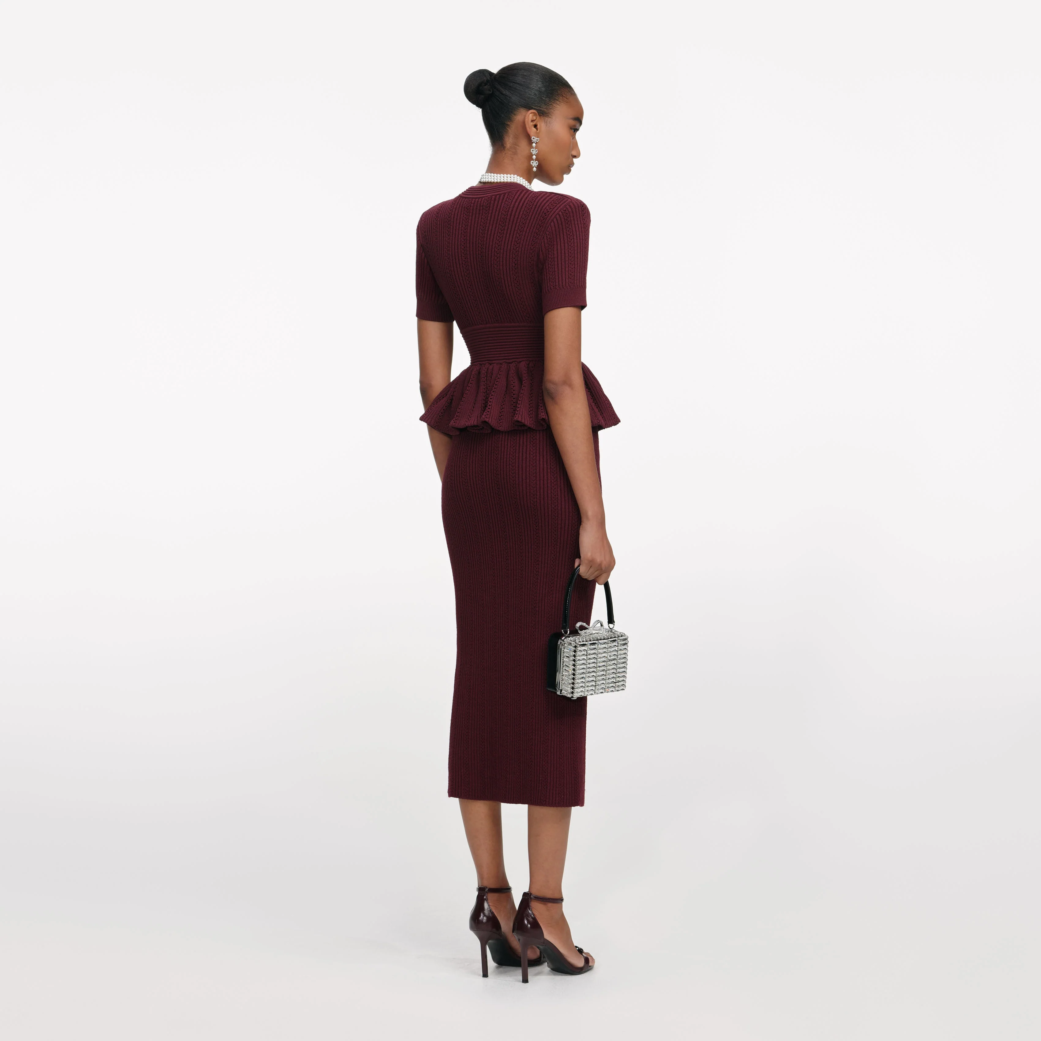 Burgundy Pointelle Knit Midi Dress - Image 3